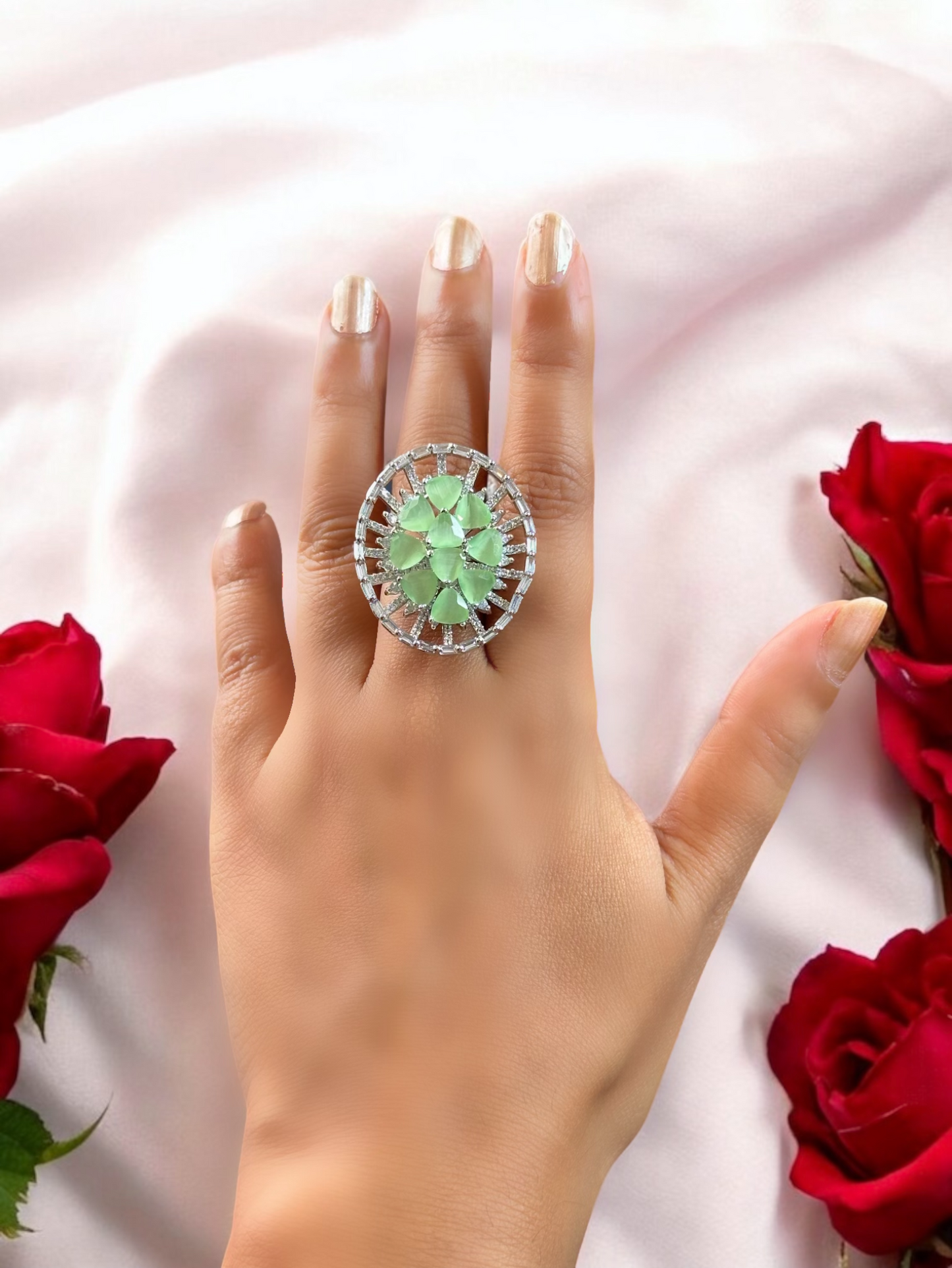 CZ Oval Alia Cocktail Adjustable Ring