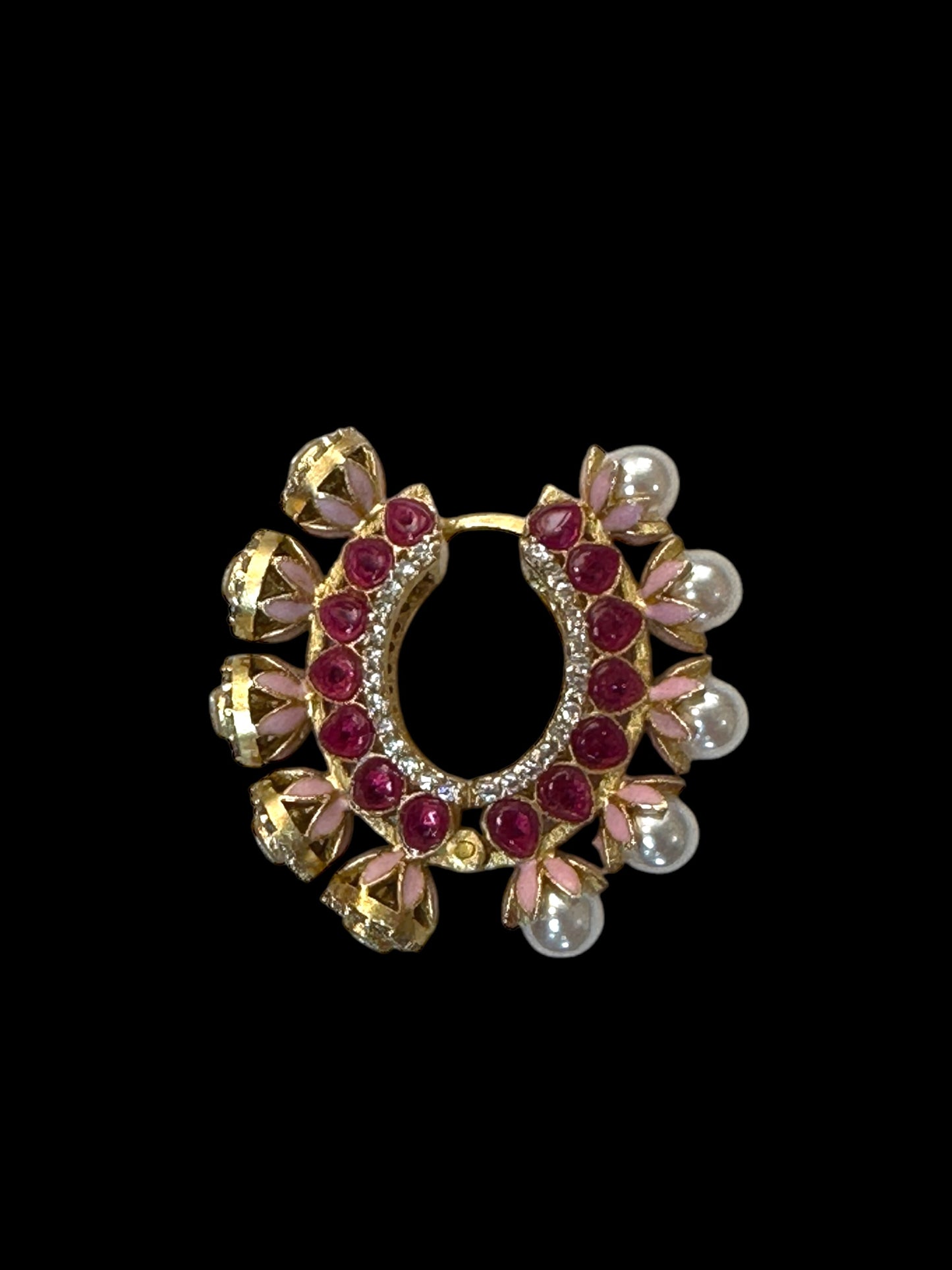 Inaraa Reversible AD-Pearl Brass Hoops