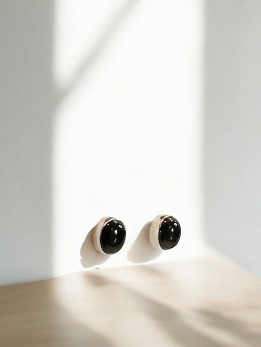Black Onyx Oval Minimal Studs
