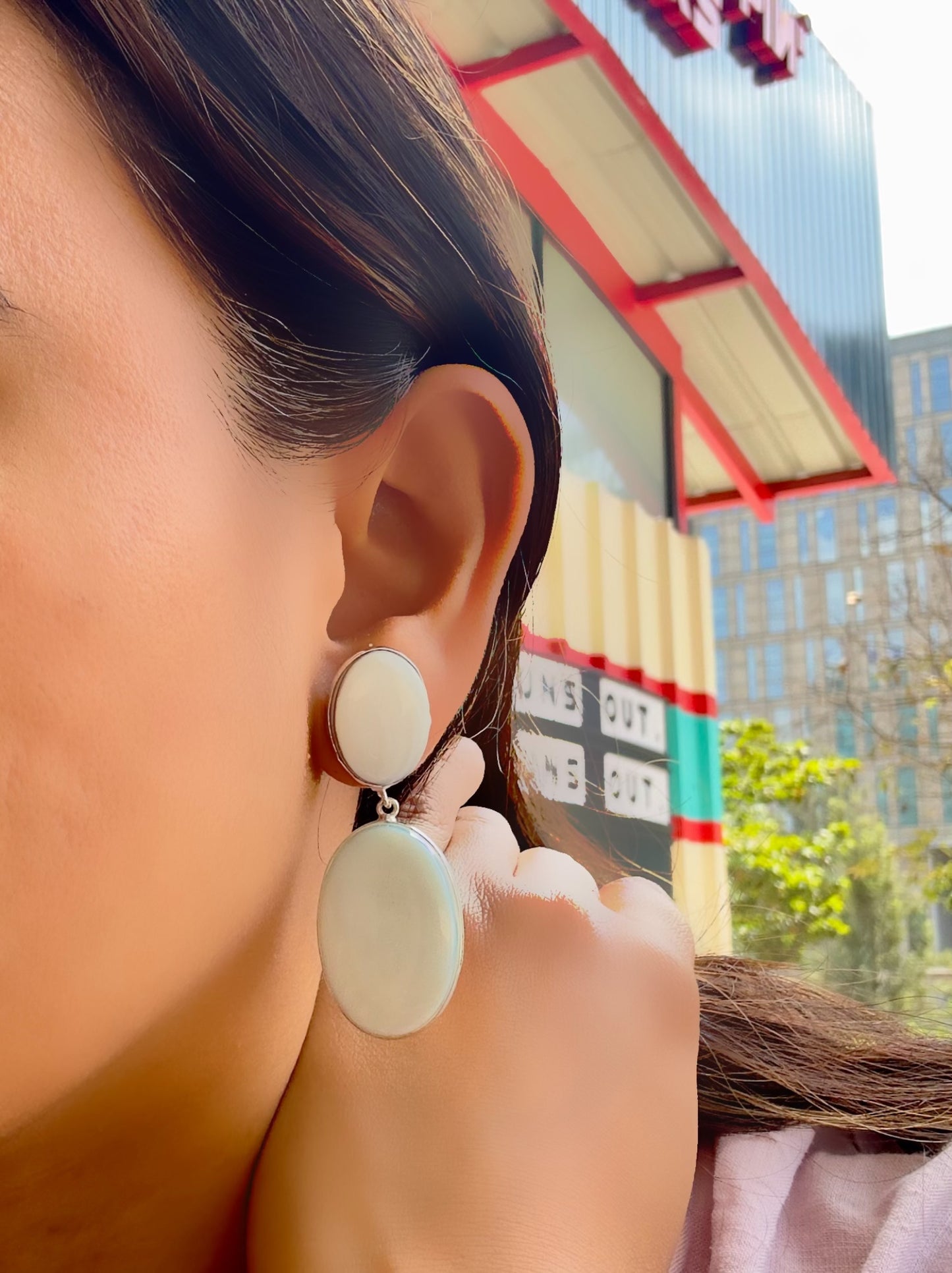 Pale Blue Oval Shell Earrings