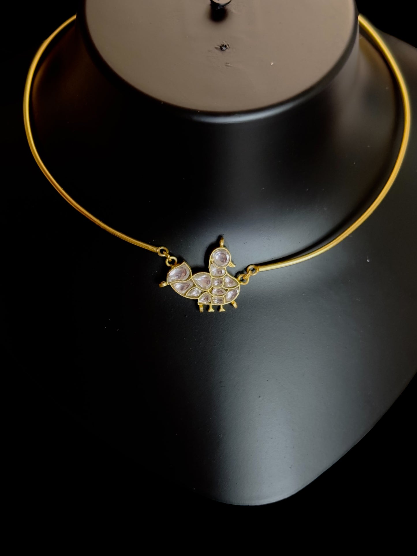 White Chidiya Jadau Statement Brass Hasli Set