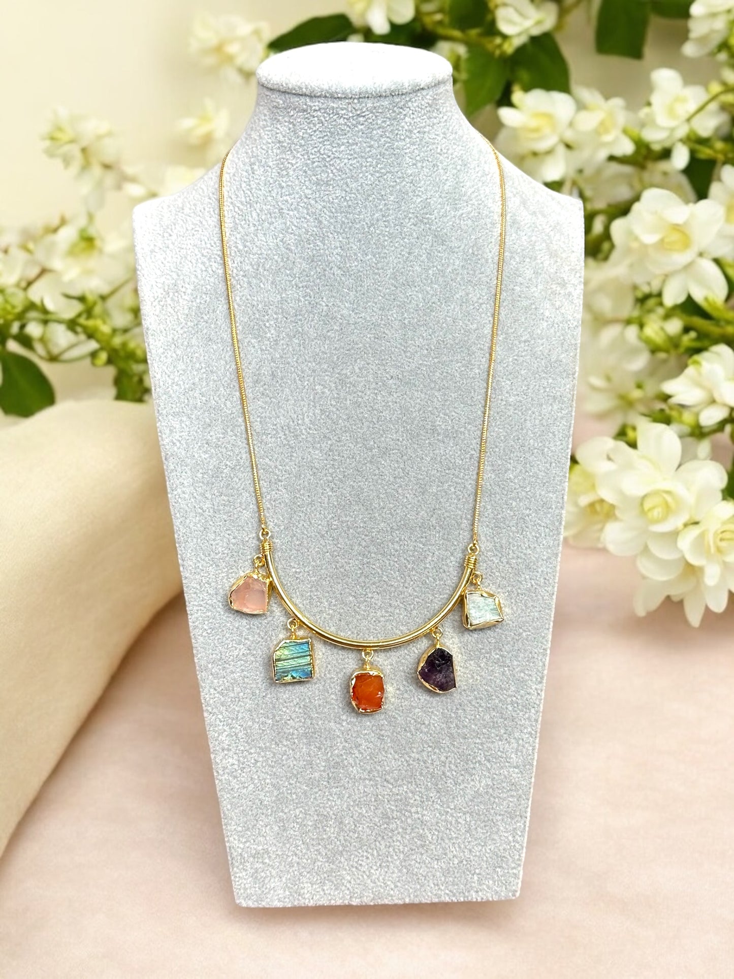 Crescent Stone Chain Necklace