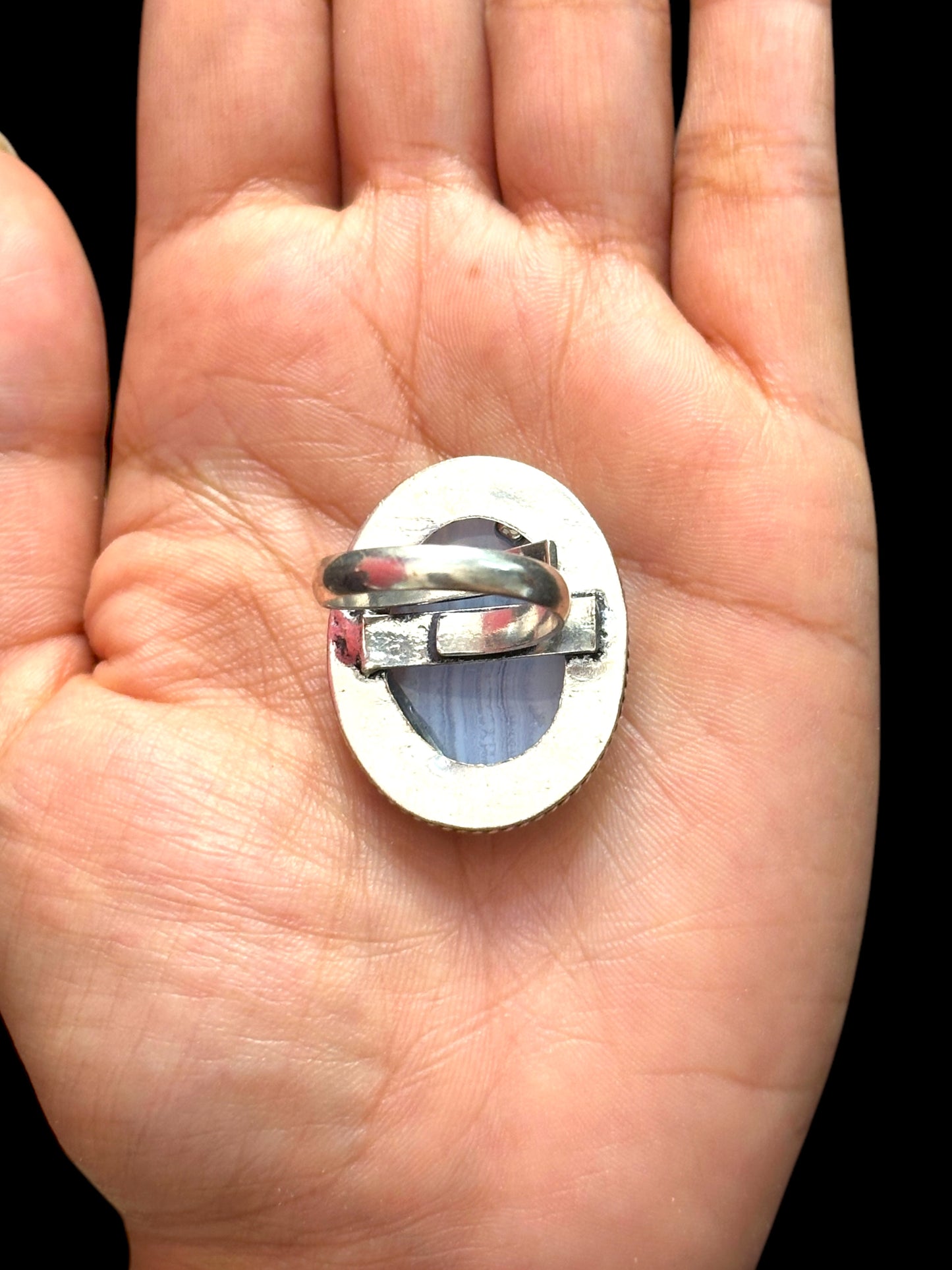 Light Blue Lace Agate Chunky Adjustable Ring