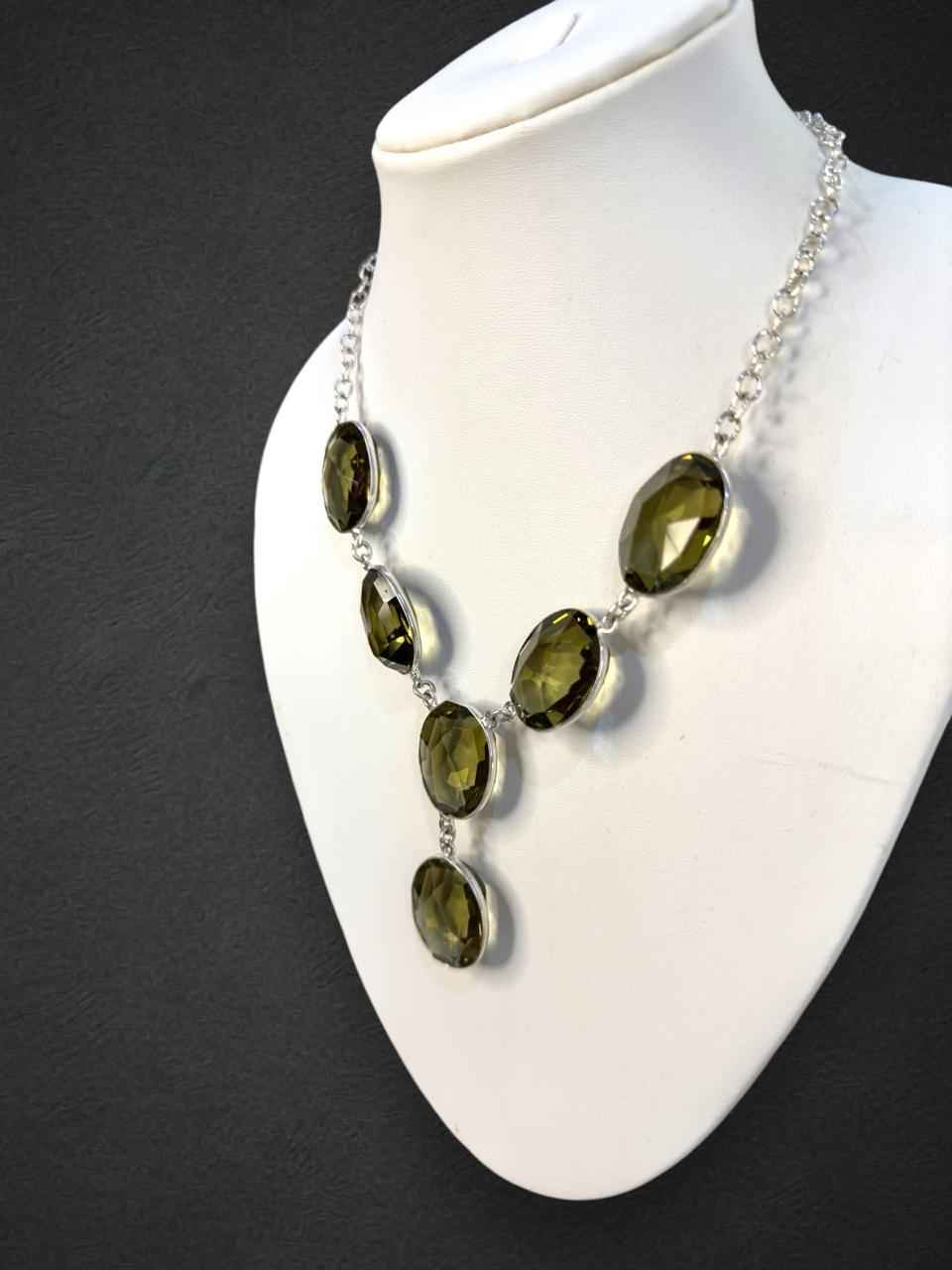 Olive Natural Quartz Faceted Necklace