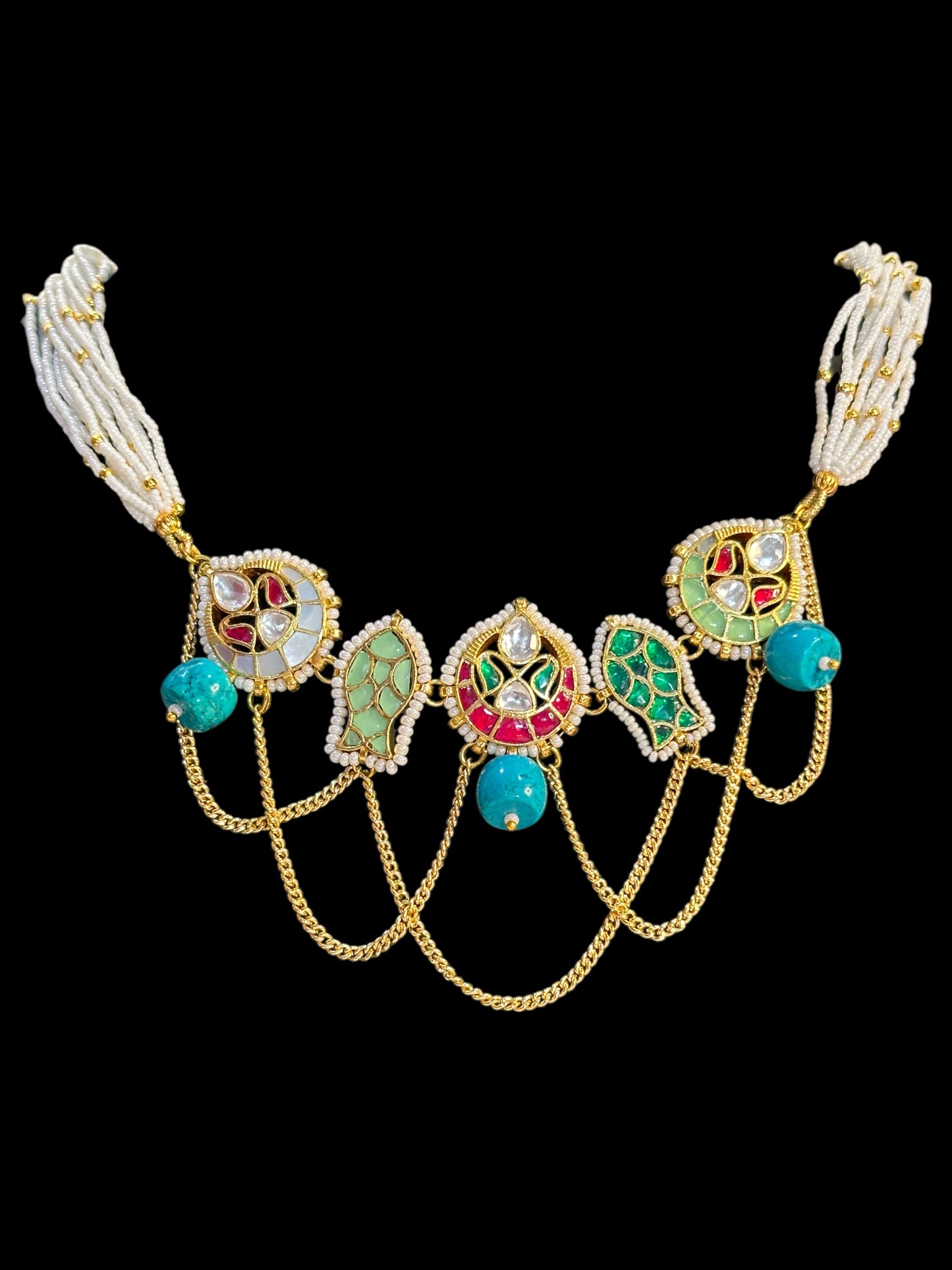 Turquoise Machali Pachi Kundan Choker Set