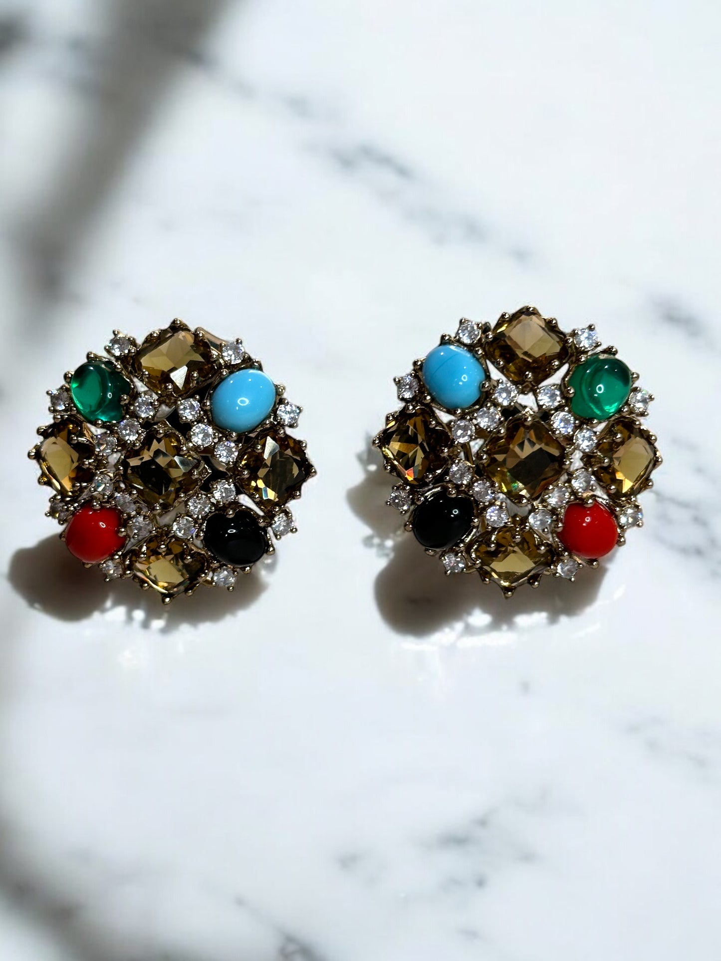Brown with Semi Precious Stone Oversized Studs