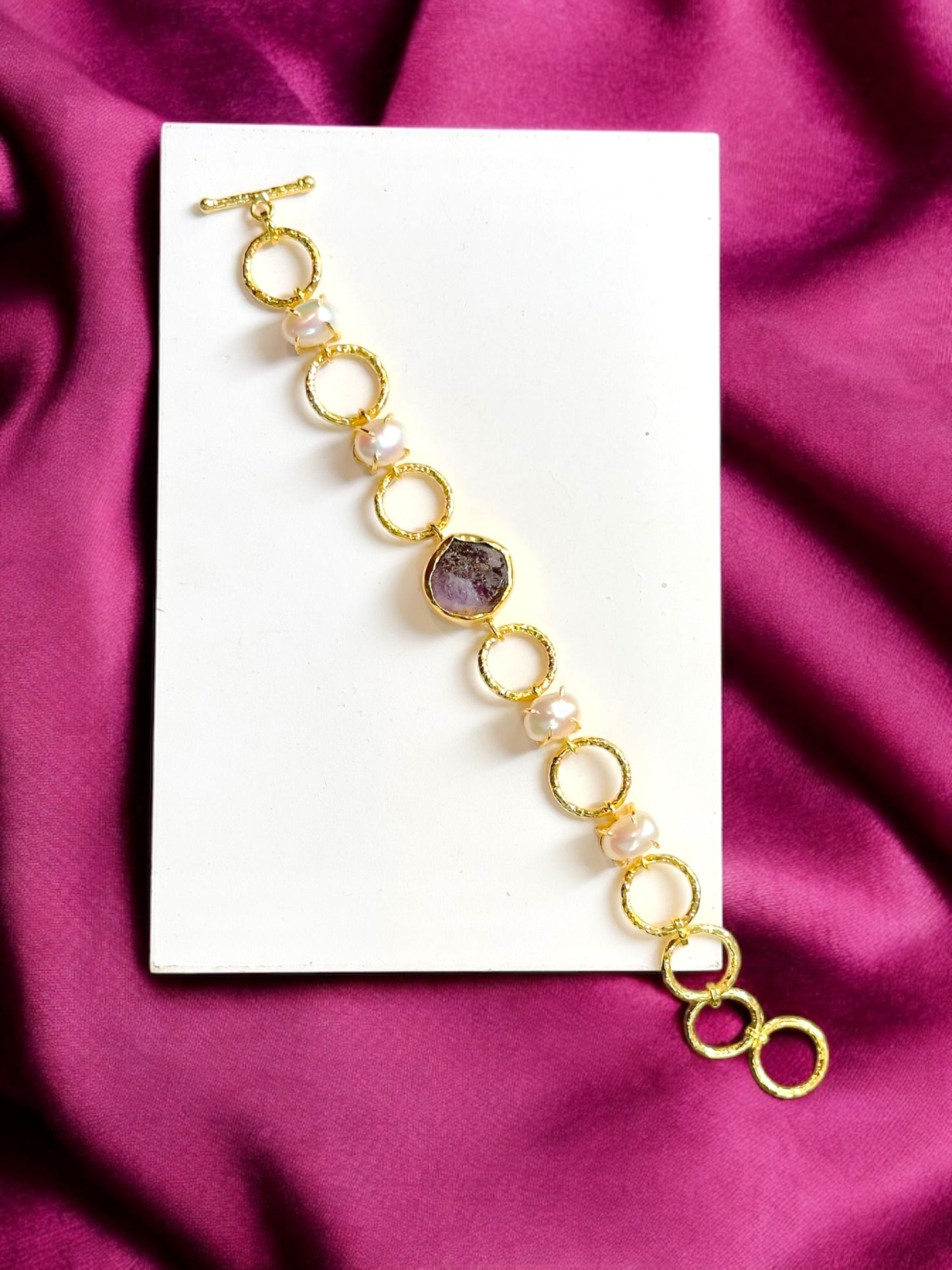 Real Pearls and Stone Monica Brass Bracelet