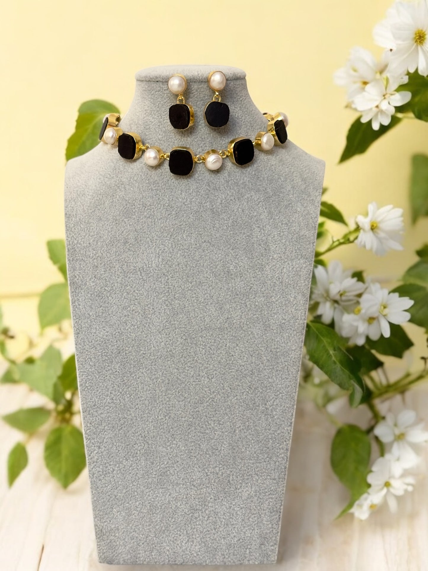Seven Whispers Stone and Pearl Necklace Set with Earrings