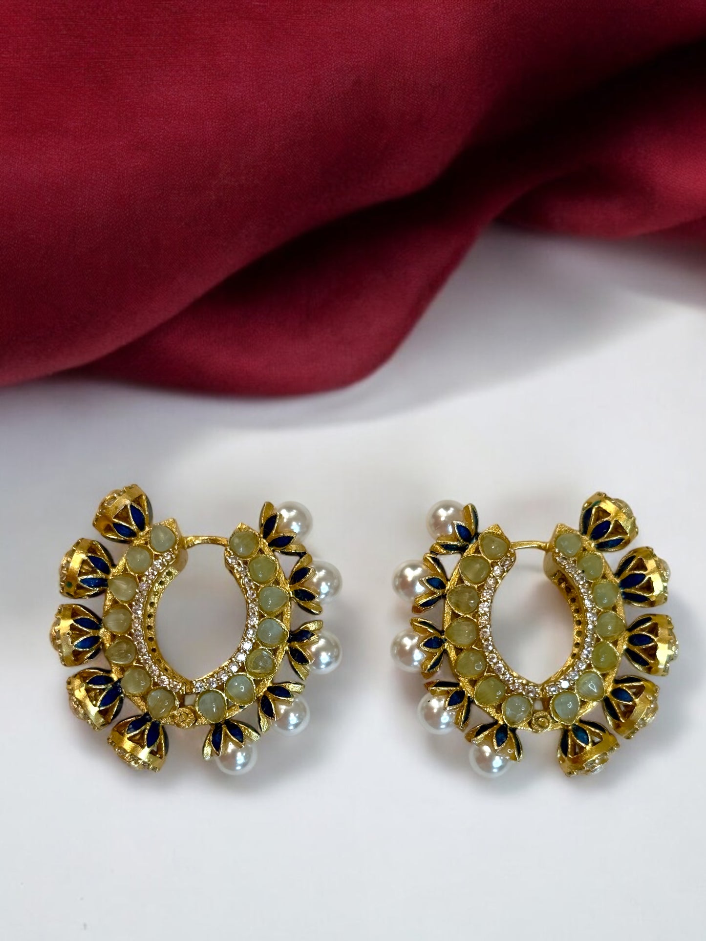 Inaraa Reversible AD-Pearl Brass Hoops