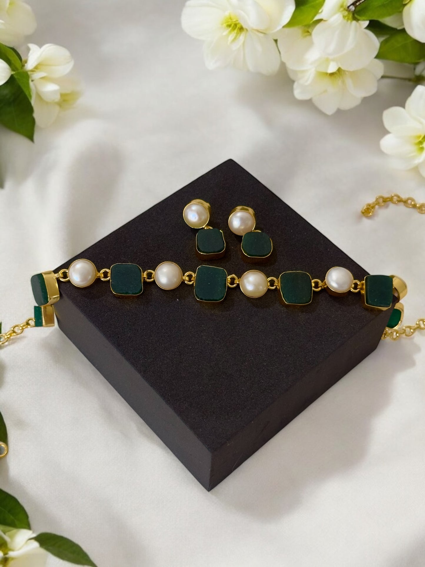 Seven Whispers Stone and Pearl Necklace Set with Earrings