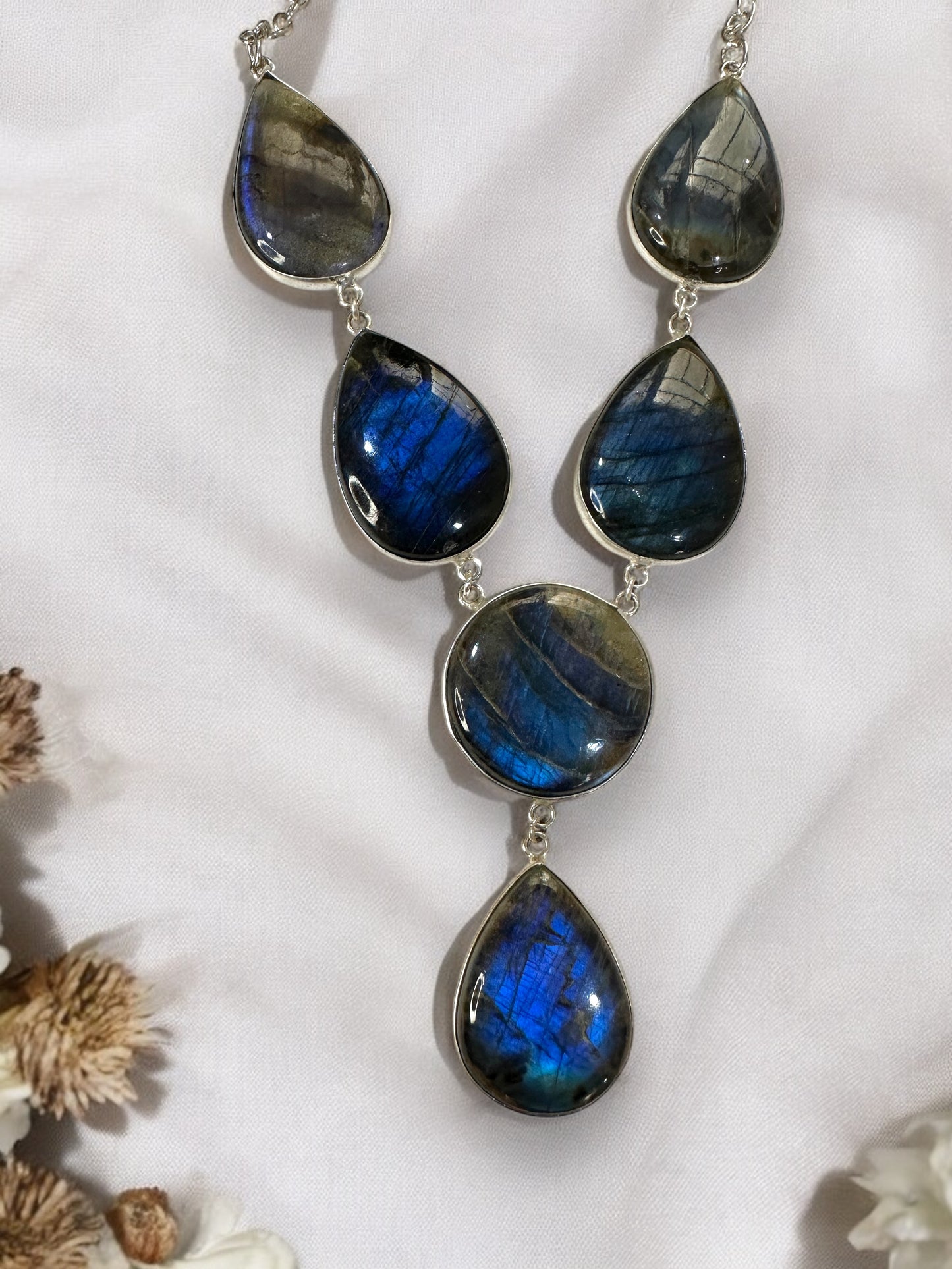 Fire Blue Labradorite Boho Necklace