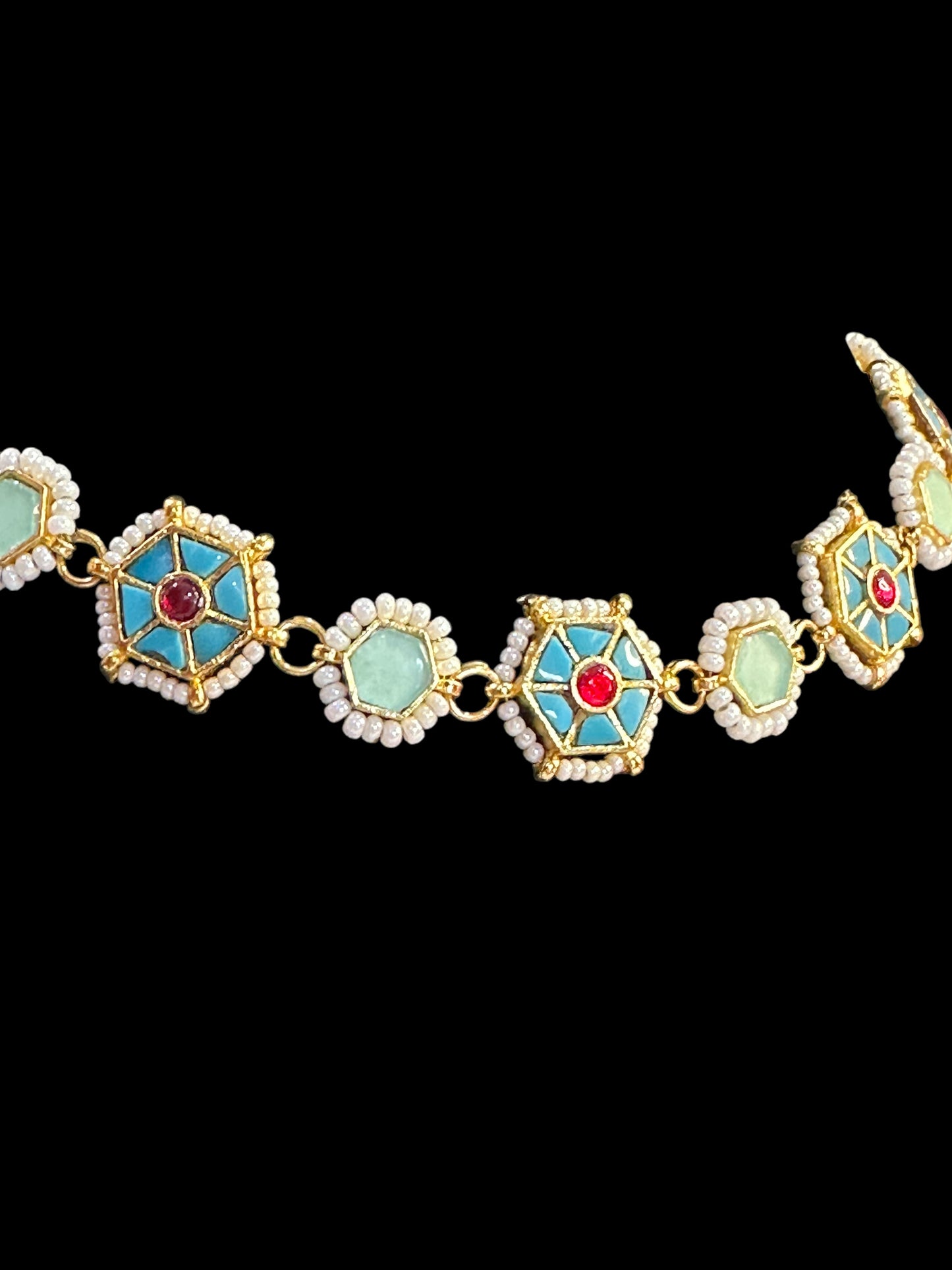 Turquoise Minimal Pachi Kundan Choker Set