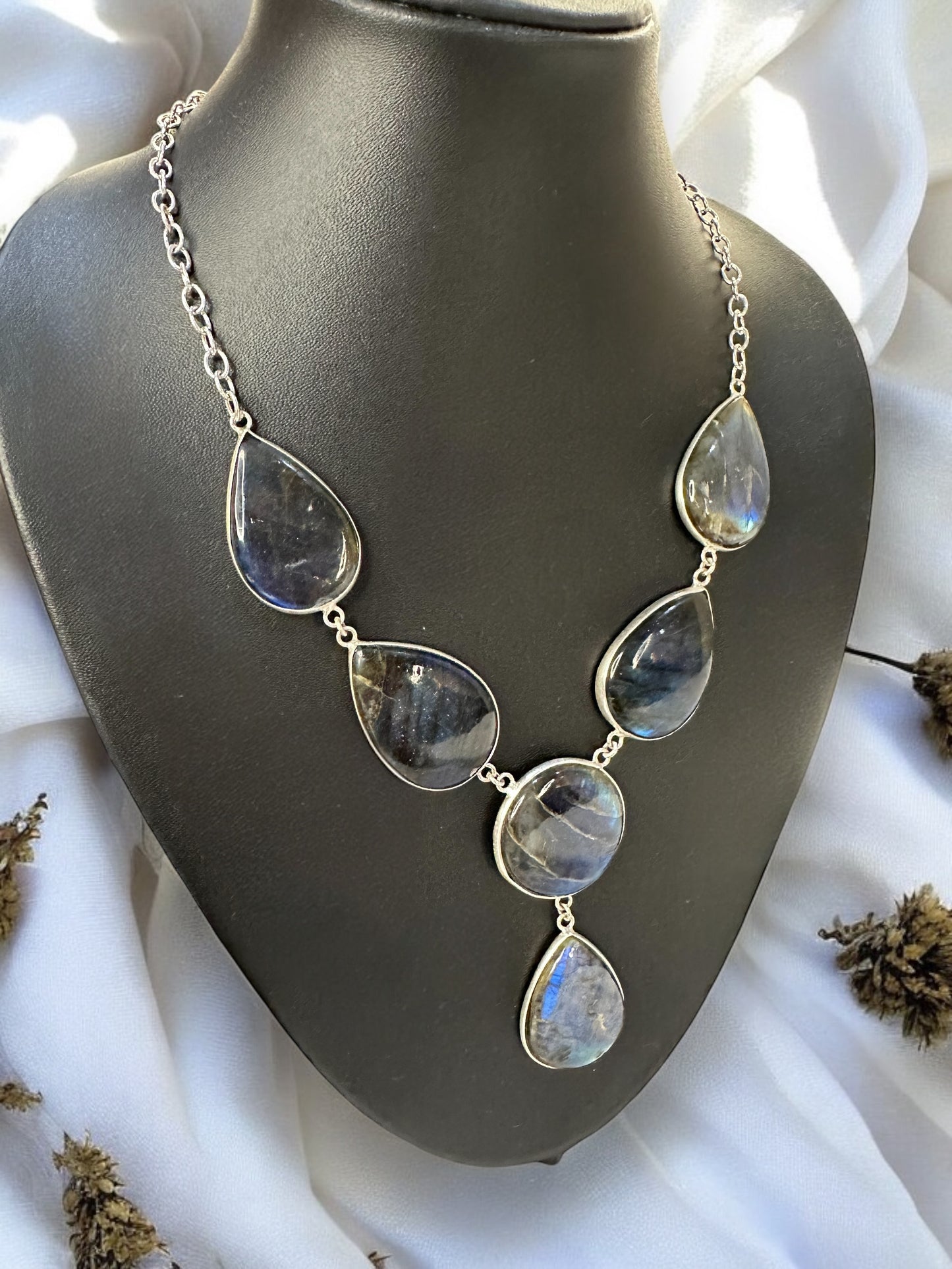 Fire Blue Labradorite Boho Necklace