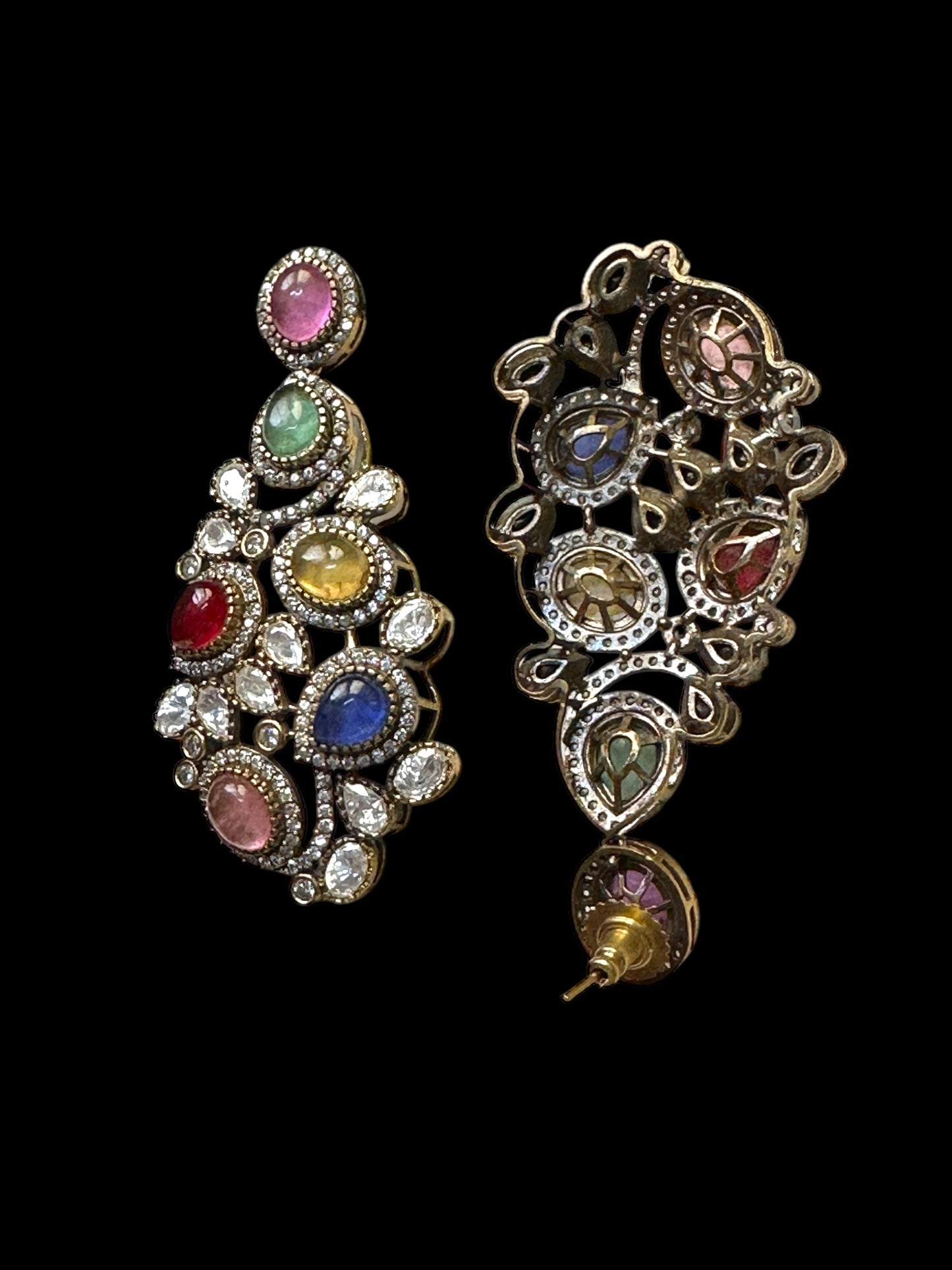 Multicolour Semiprecious Stone Ananya Statement Brass Earrings