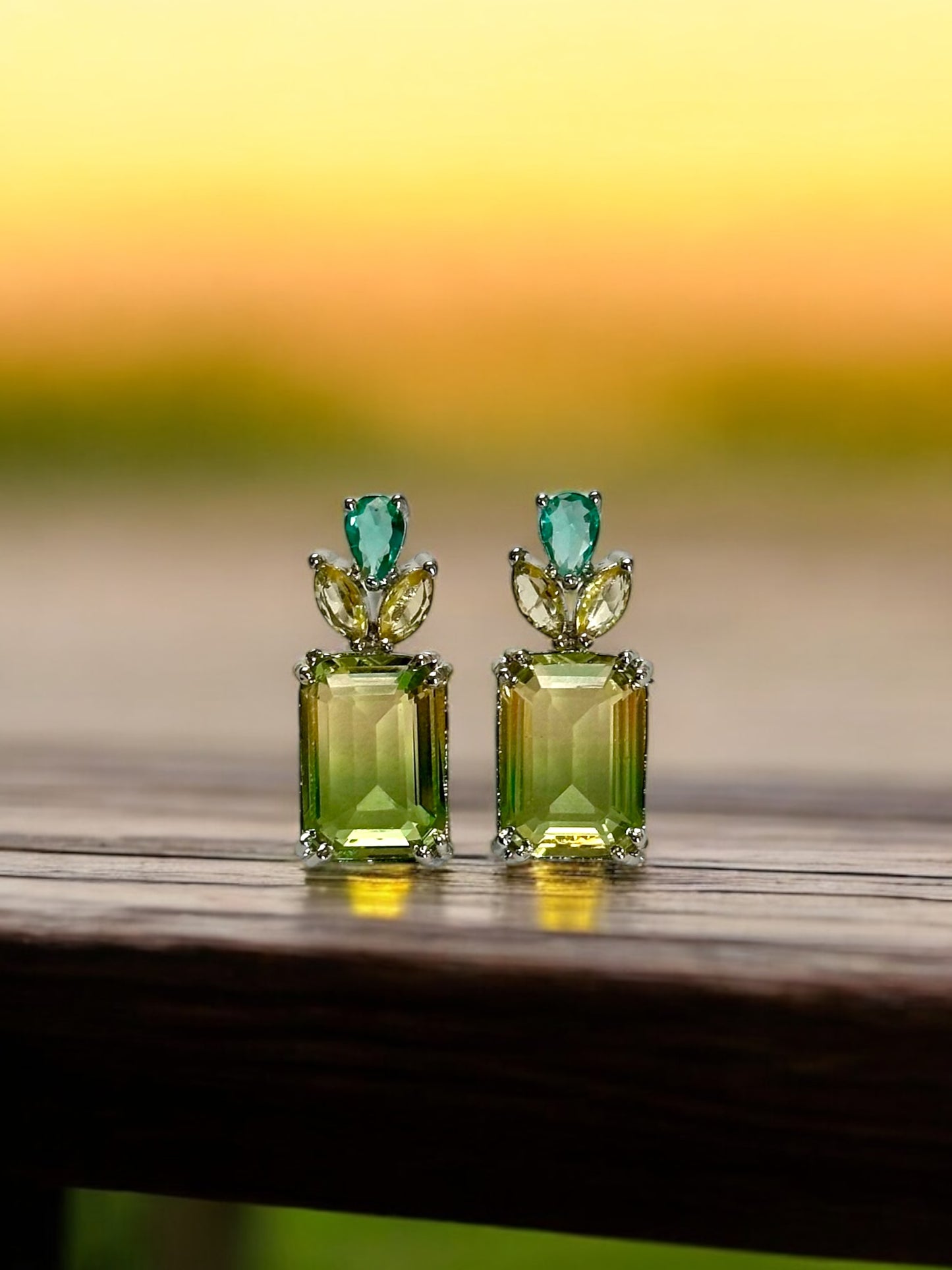 Dual Shade Crystal Stud Earrings