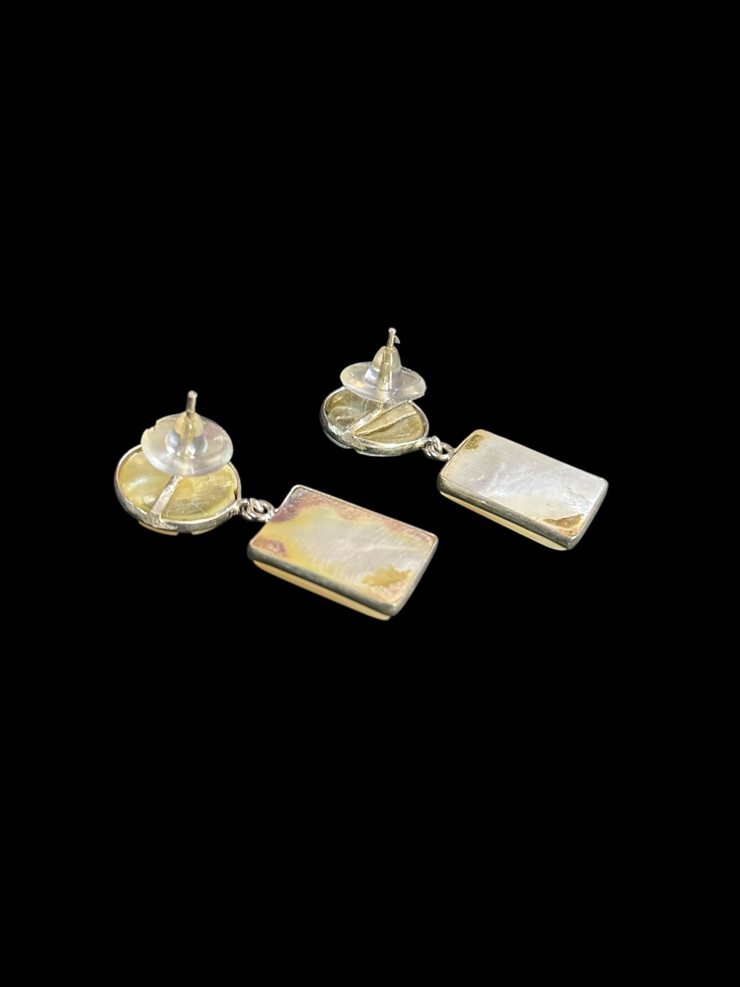 White Shell Carved Flower Rectangular Earrings