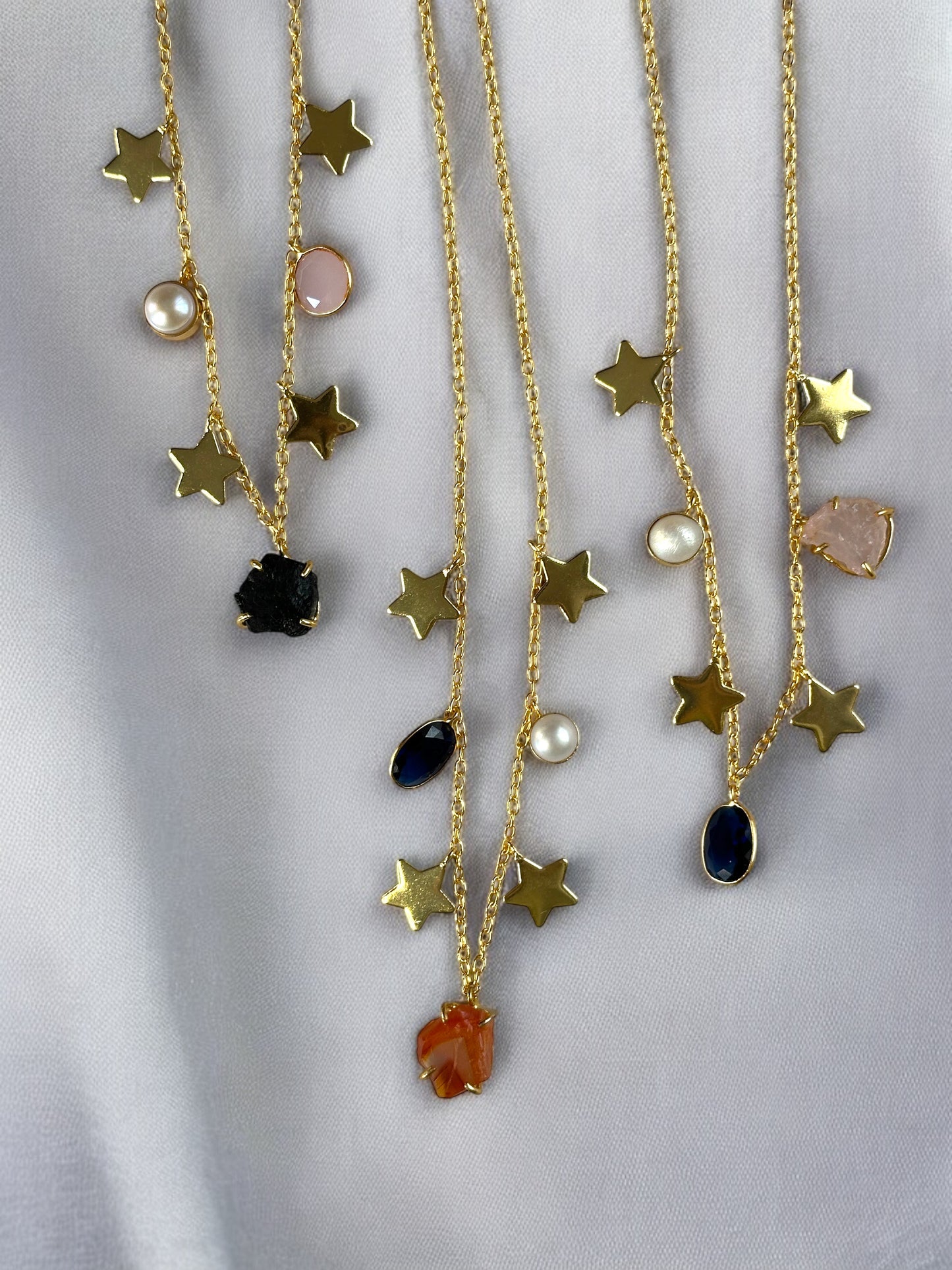 Carnelian and Stars Dainty Charm Neck Chain