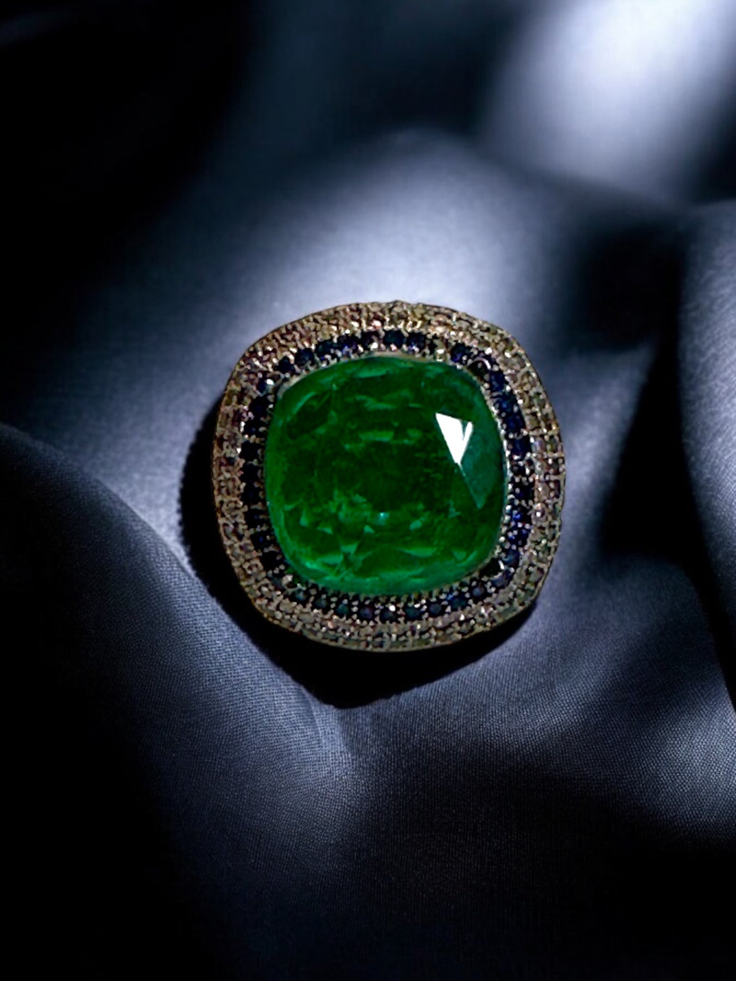 Green Crushed Doublet Square Cocktail Ring Adjustable
