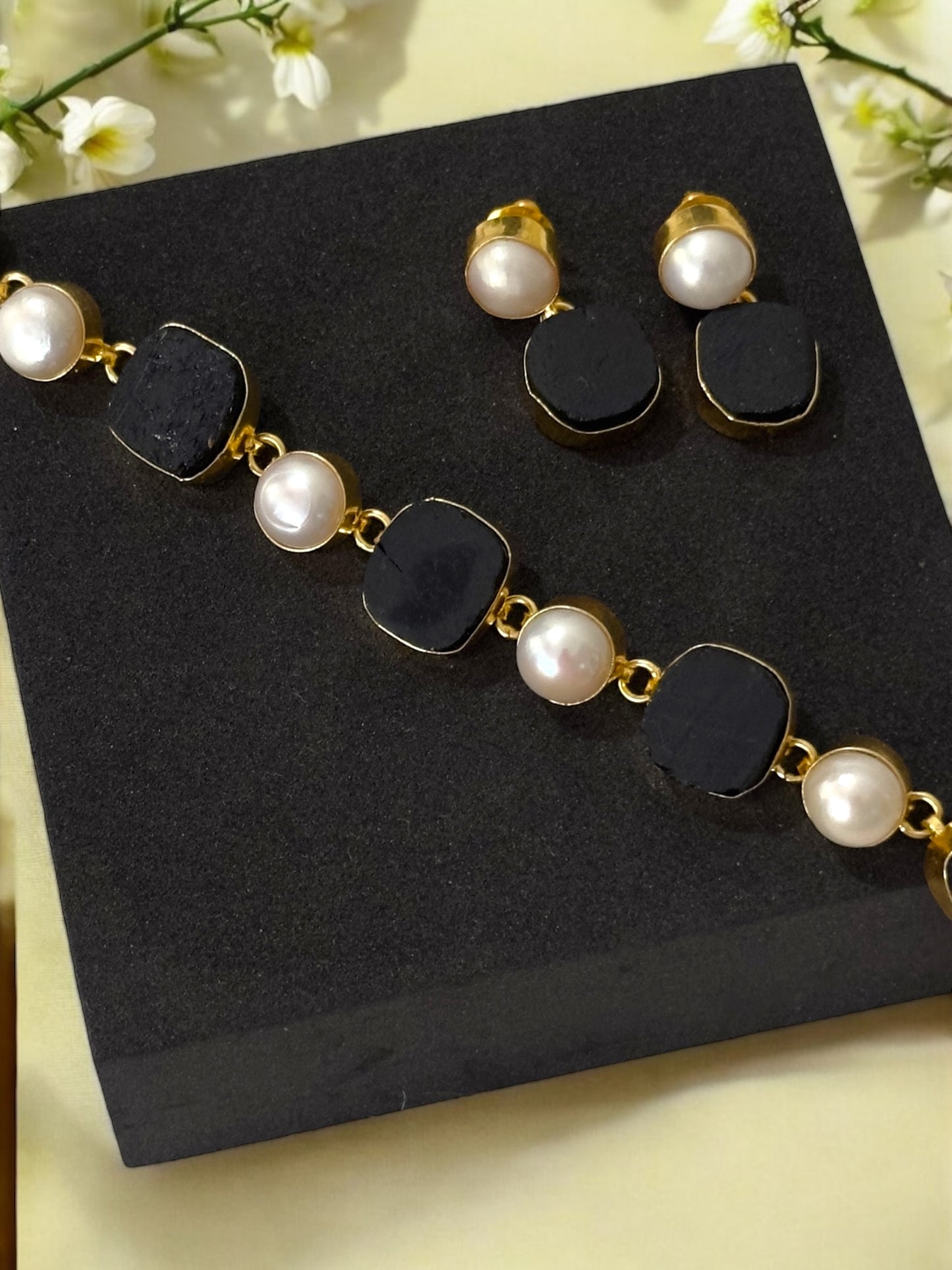 Seven Whispers Stone and Pearl Necklace Set with Earrings