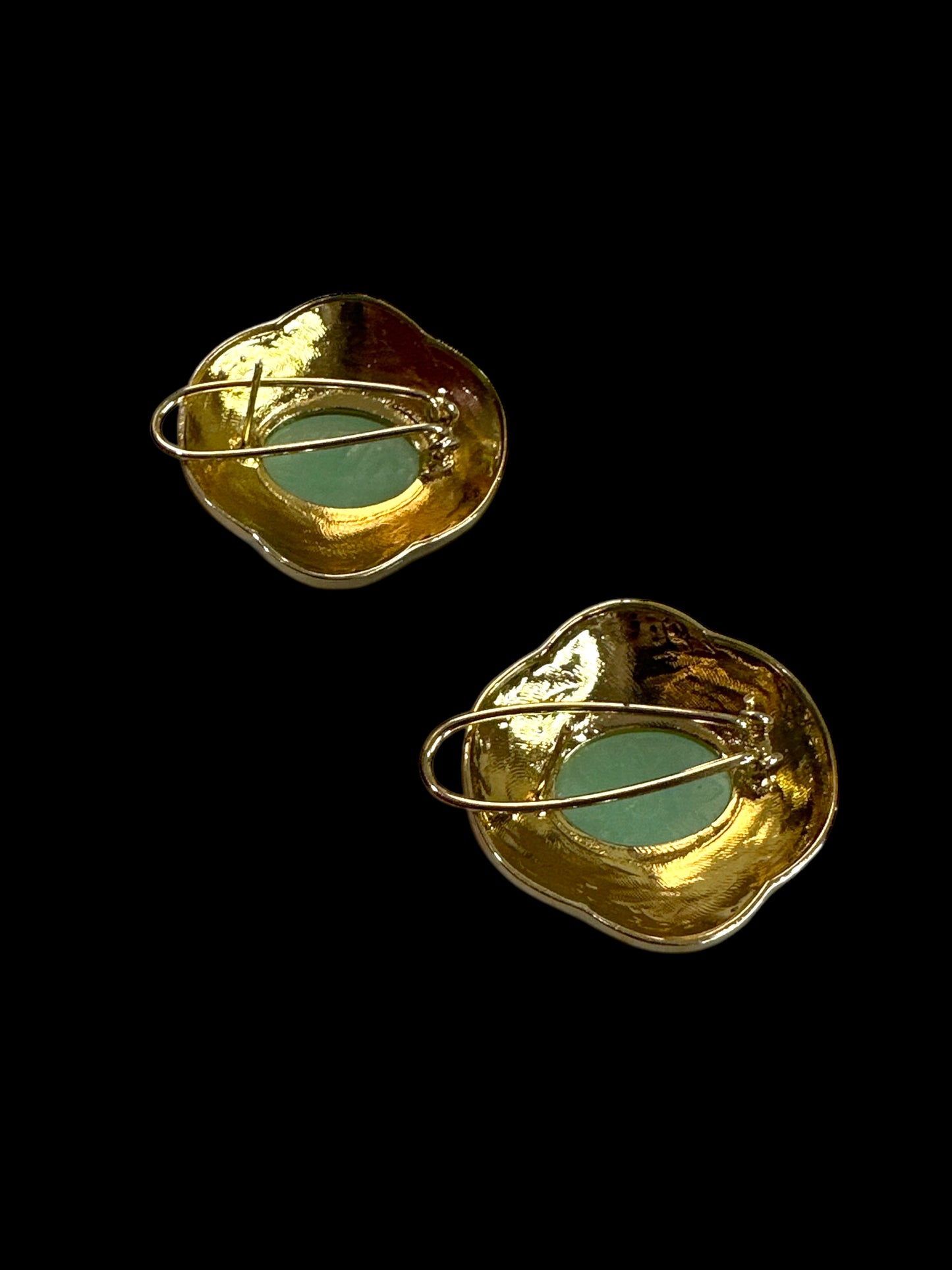 Carved Stone and Enamel Oversized Studs