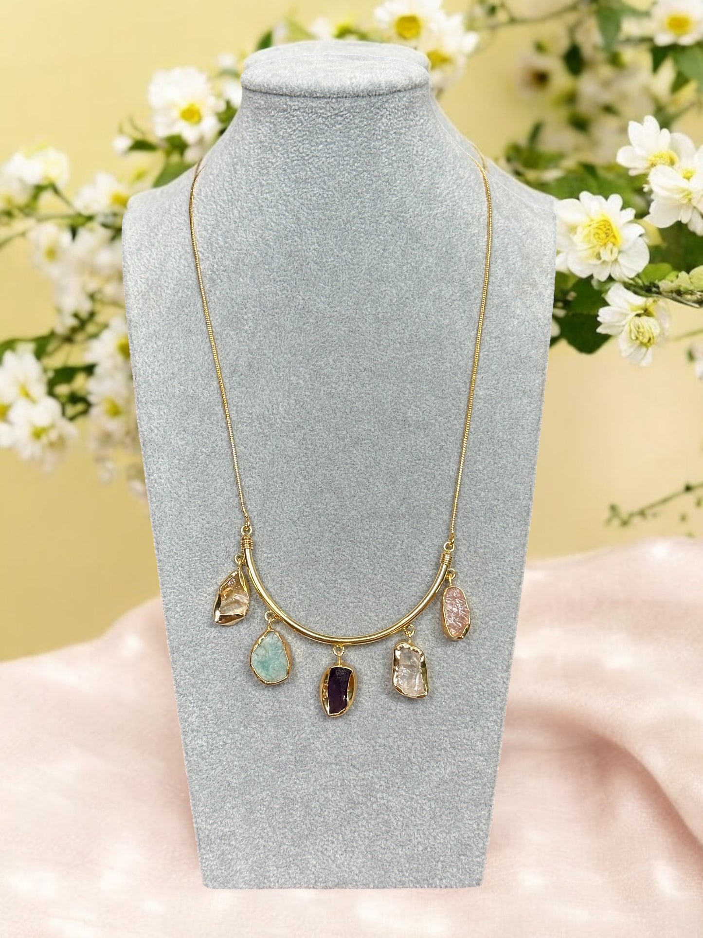 Crescent Stone Chain Necklace