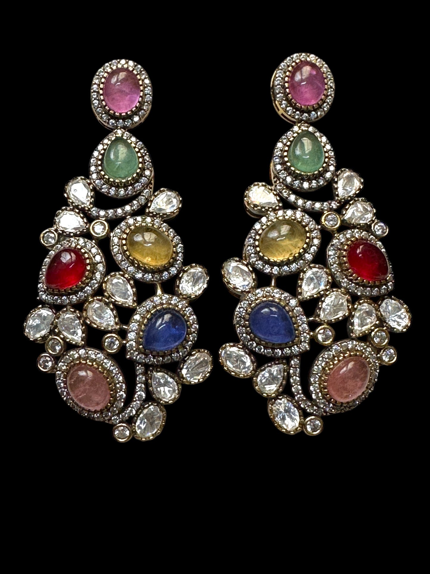 Multicolour Semiprecious Stone Ananya Statement Brass Earrings