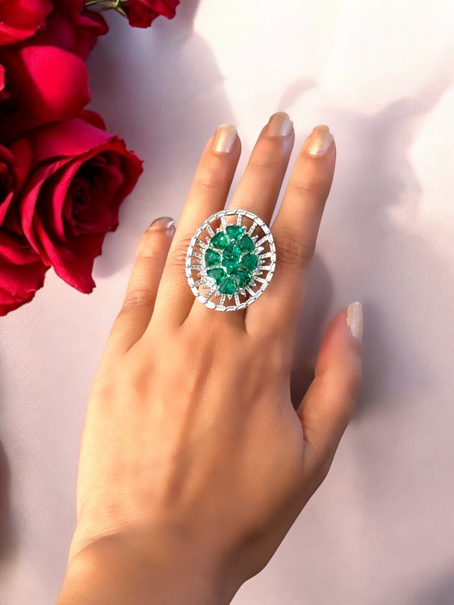 CZ Oval Alia Cocktail Adjustable Ring
