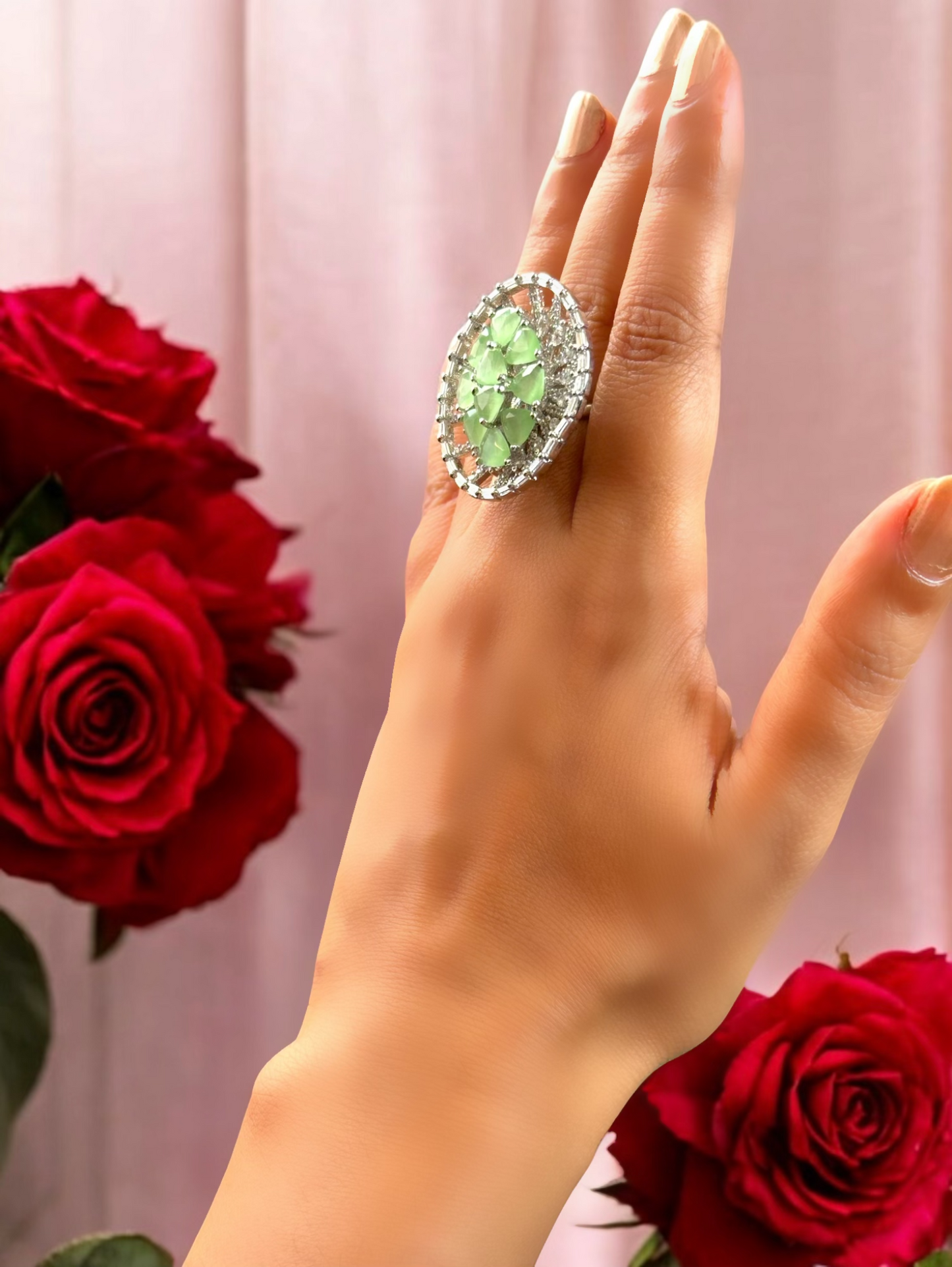 CZ Oval Alia Cocktail Adjustable Ring