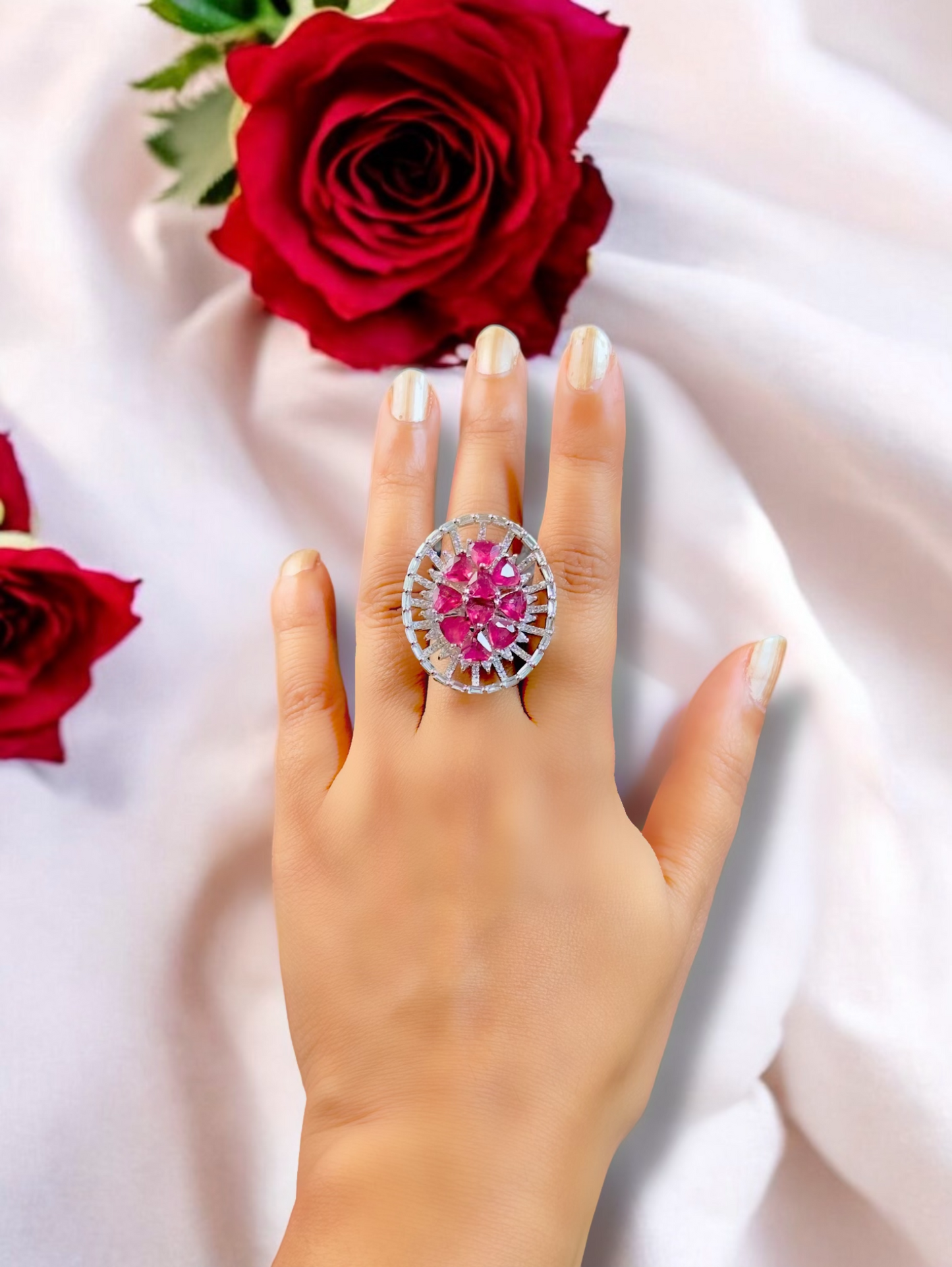 CZ Oval Alia Cocktail Adjustable Ring