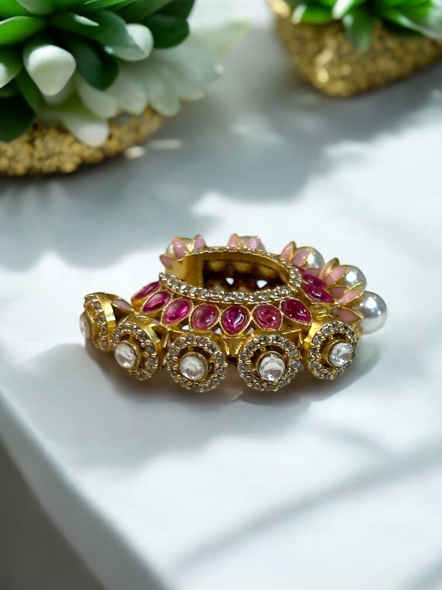 Inaraa Reversible AD-Pearl Brass Hoops