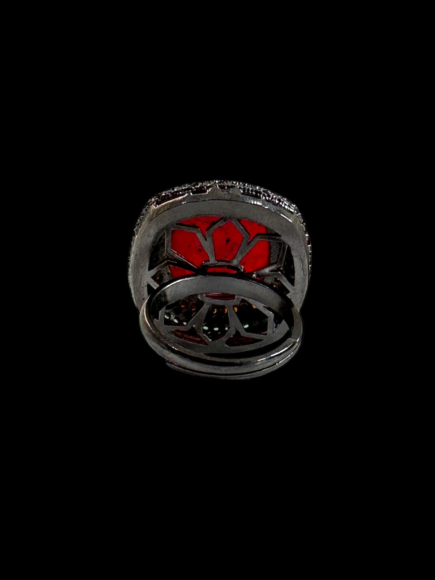 Red Crushed Doublet Square Cocktail Ring Adjustable