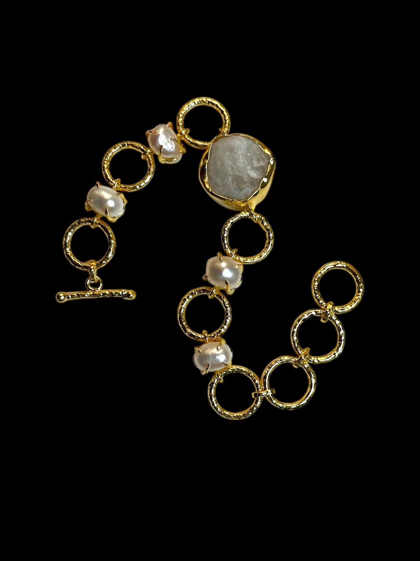 Real Pearls and Stone Monica Brass Bracelet