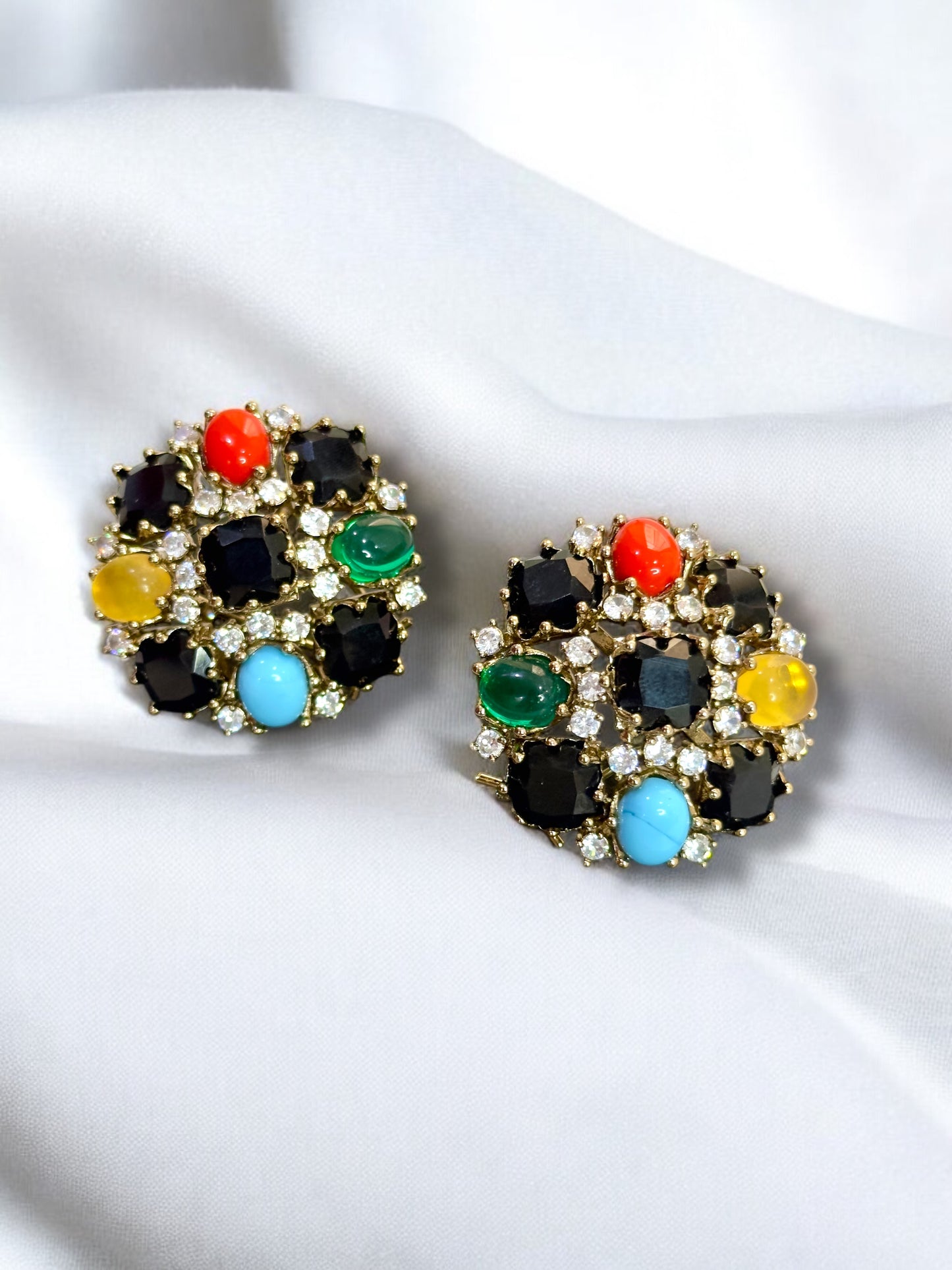 Black with Semi Precious Stone Oversized Studs