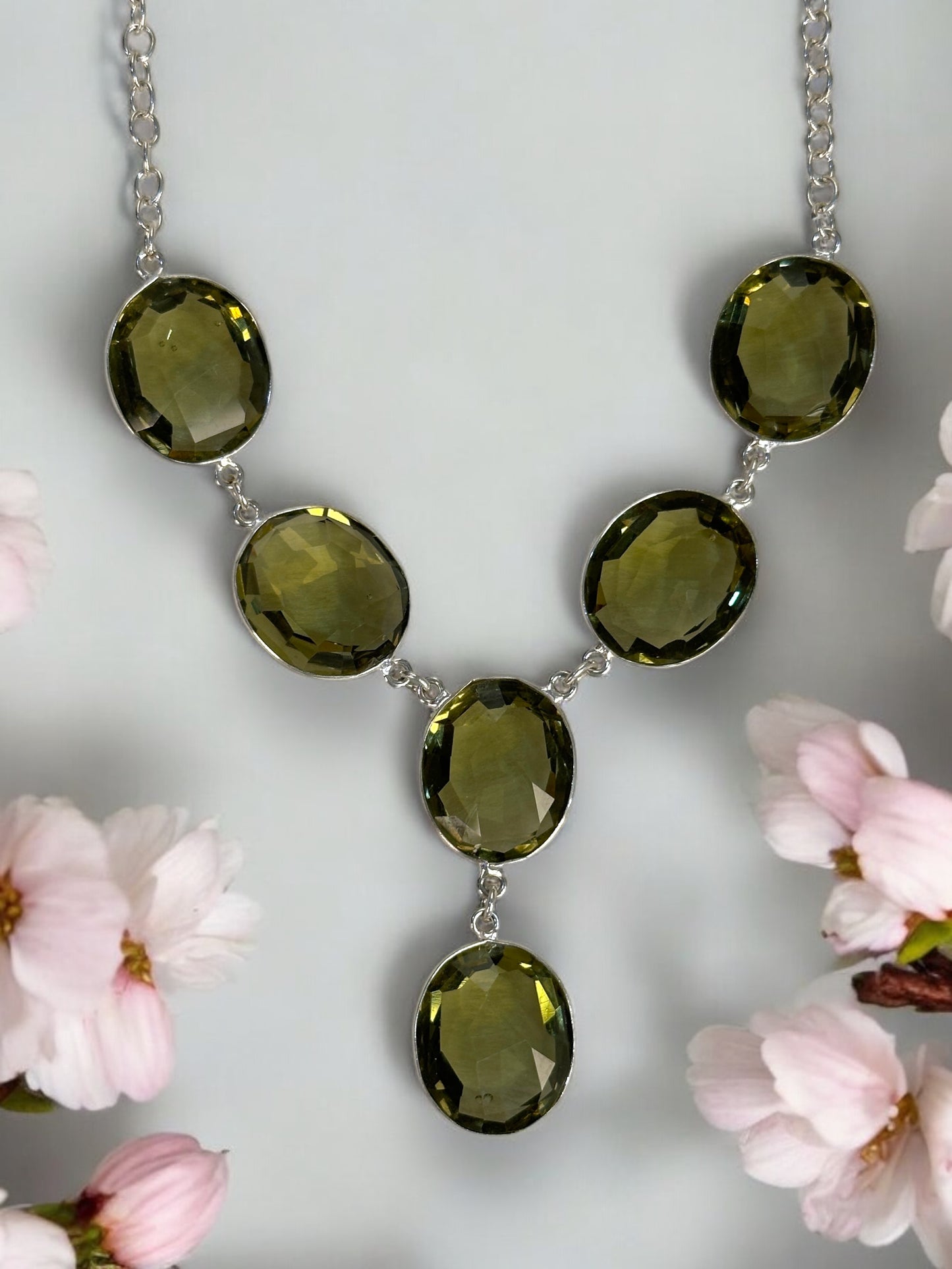 Olive Natural Quartz Faceted Necklace