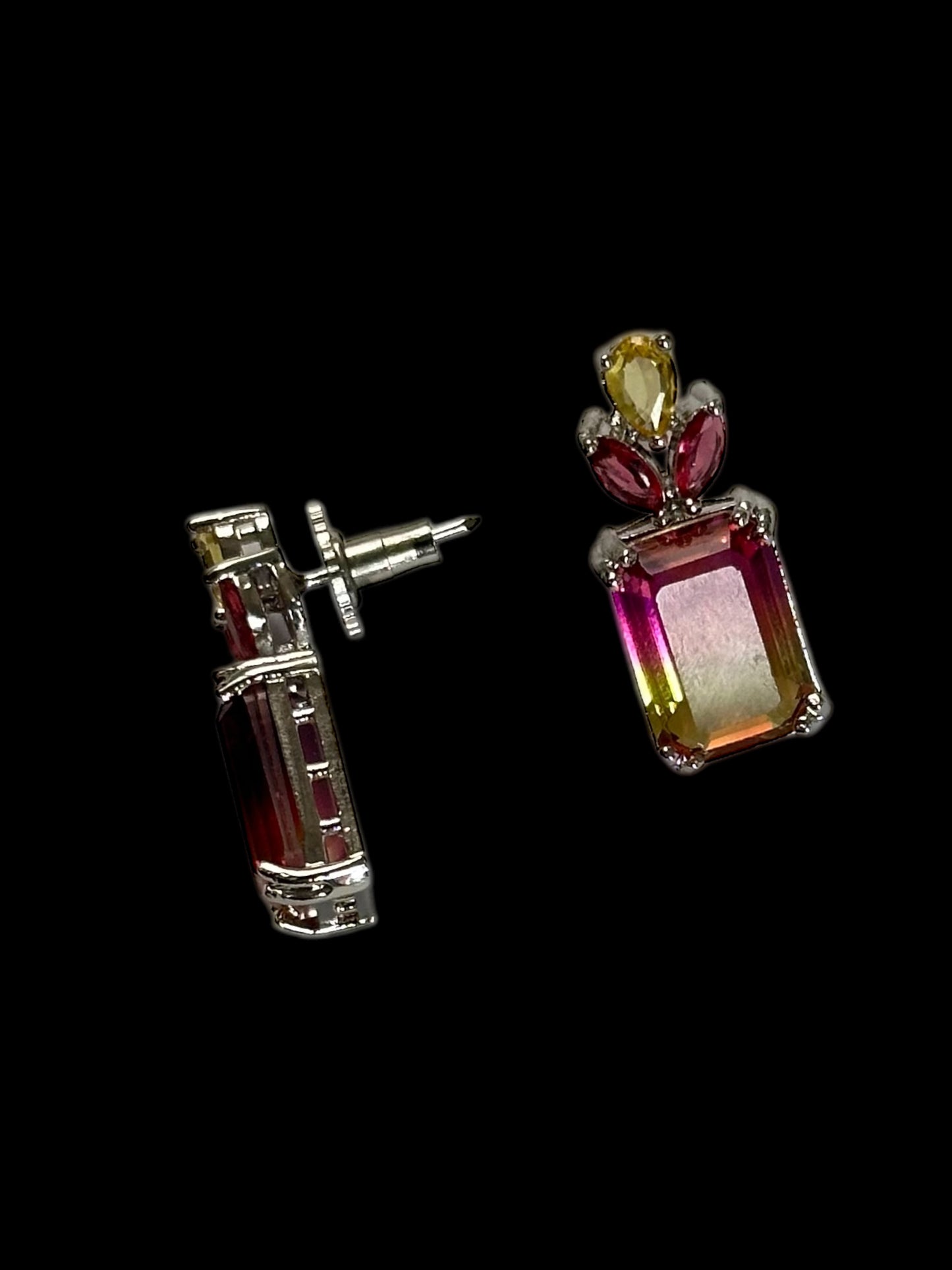 Dual Shade Crystal Stud Earrings