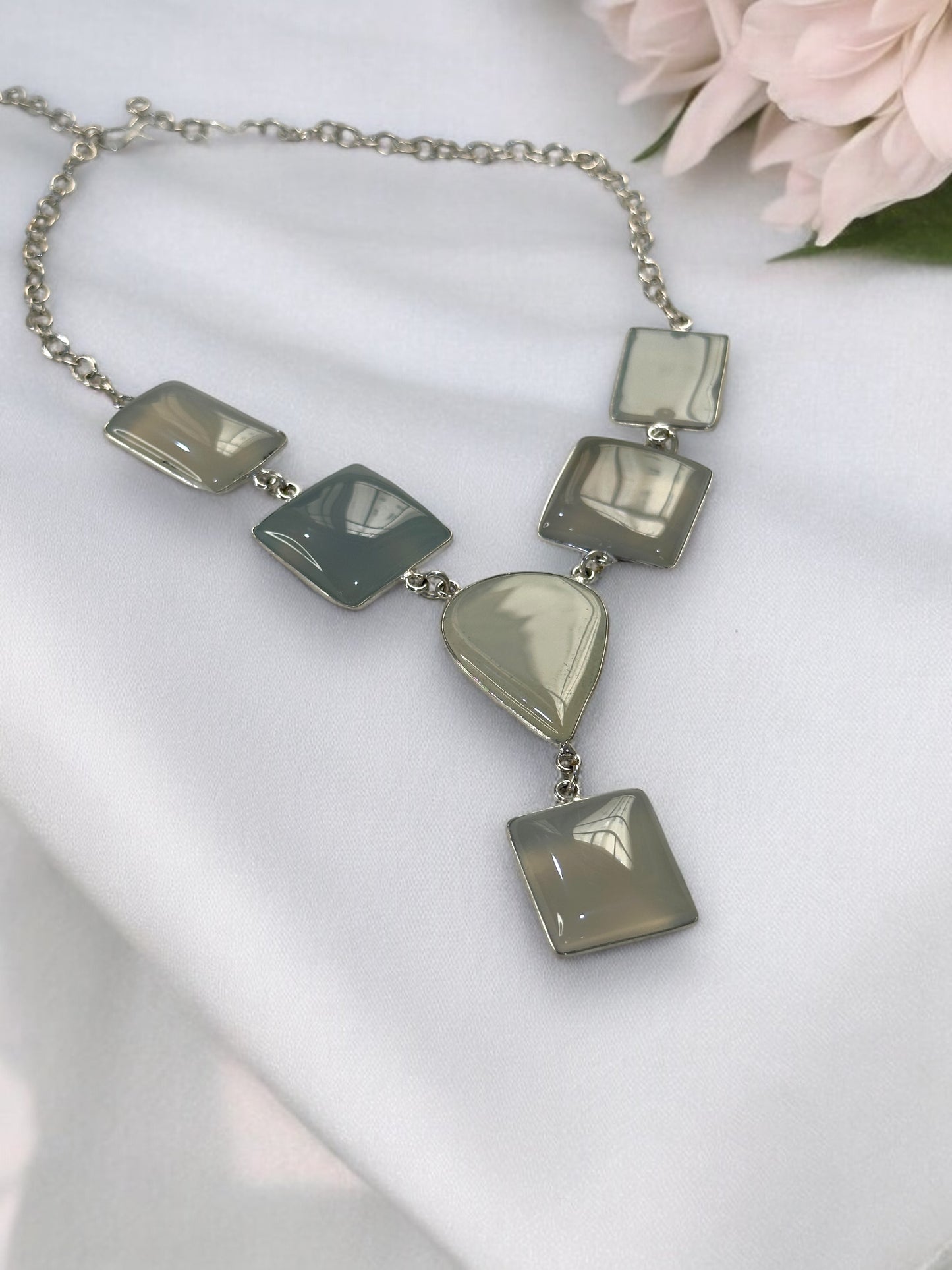 White Chalcedony Smooth Boho Necklace