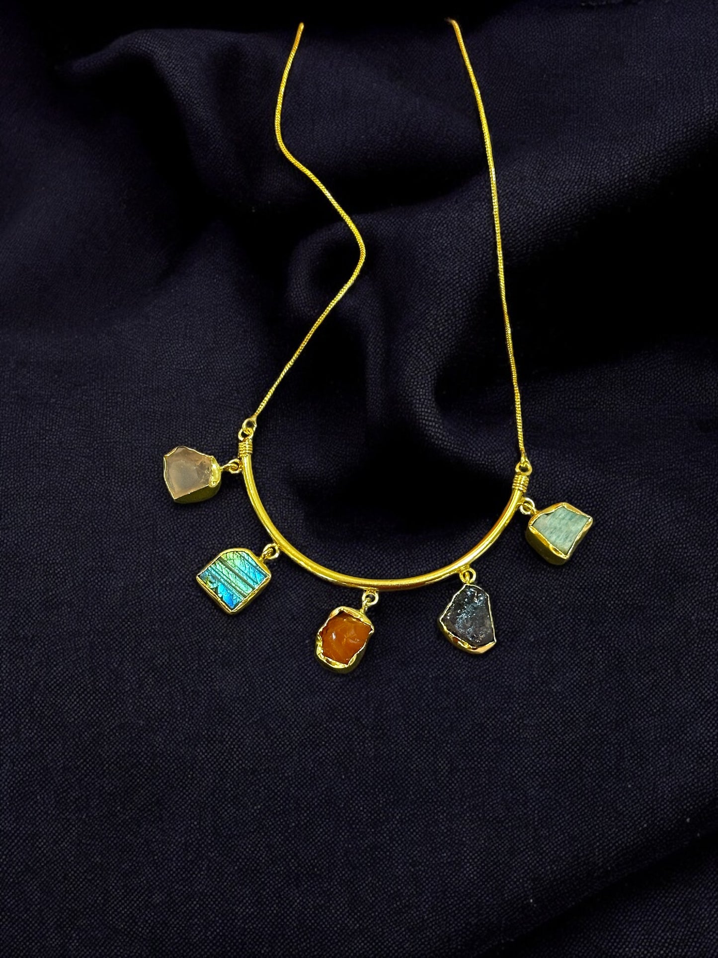 Crescent Stone Chain Necklace