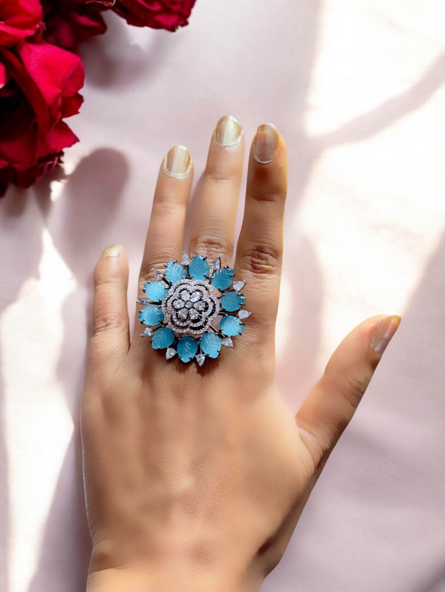 Carved Petals Alia Adjustable Cocktail Party Ring