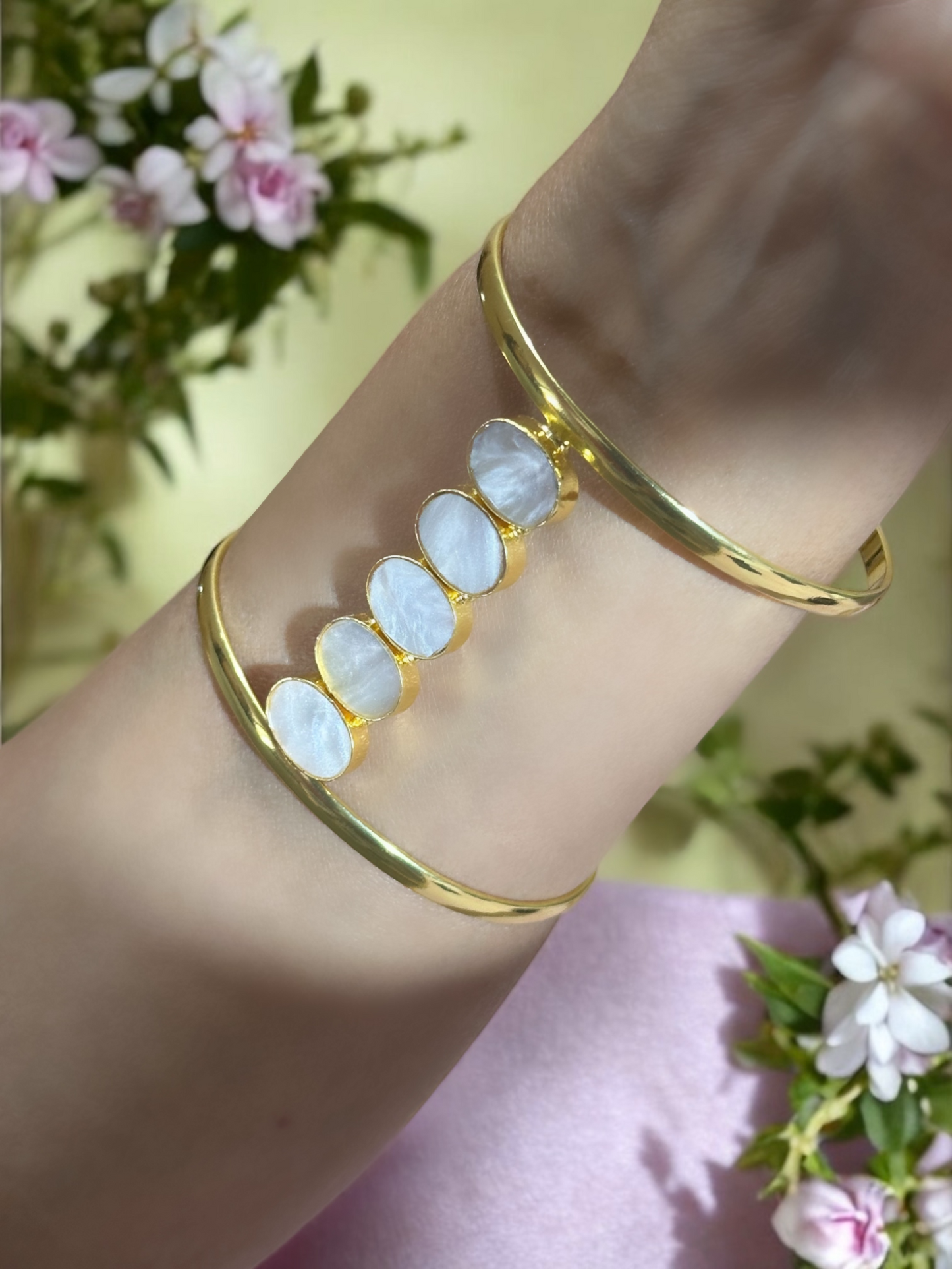 Mother-Of-Pearl Halo Cuff Bracelet