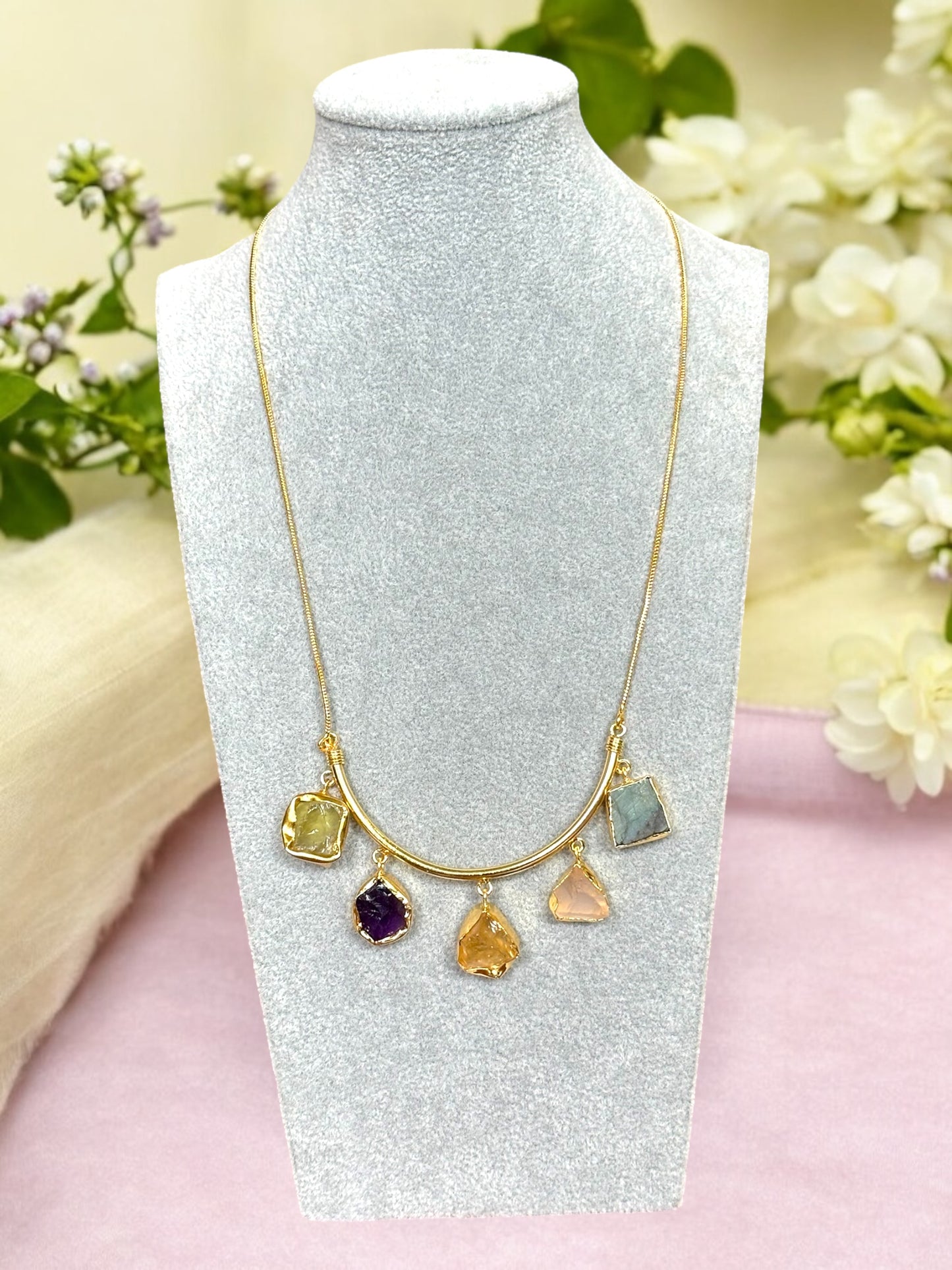 Crescent Stone Chain Necklace