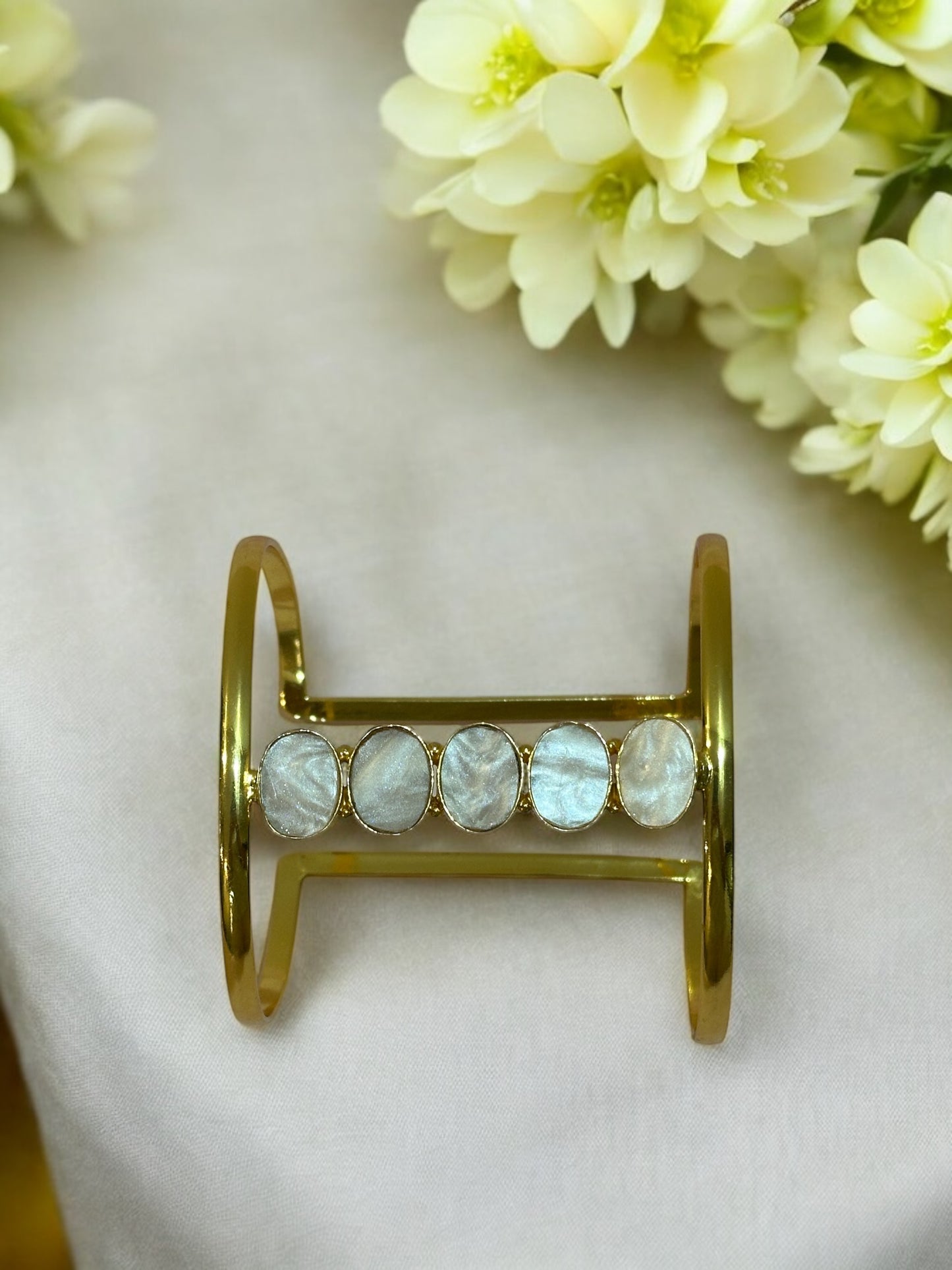 Mother-Of-Pearl Halo Cuff Bracelet