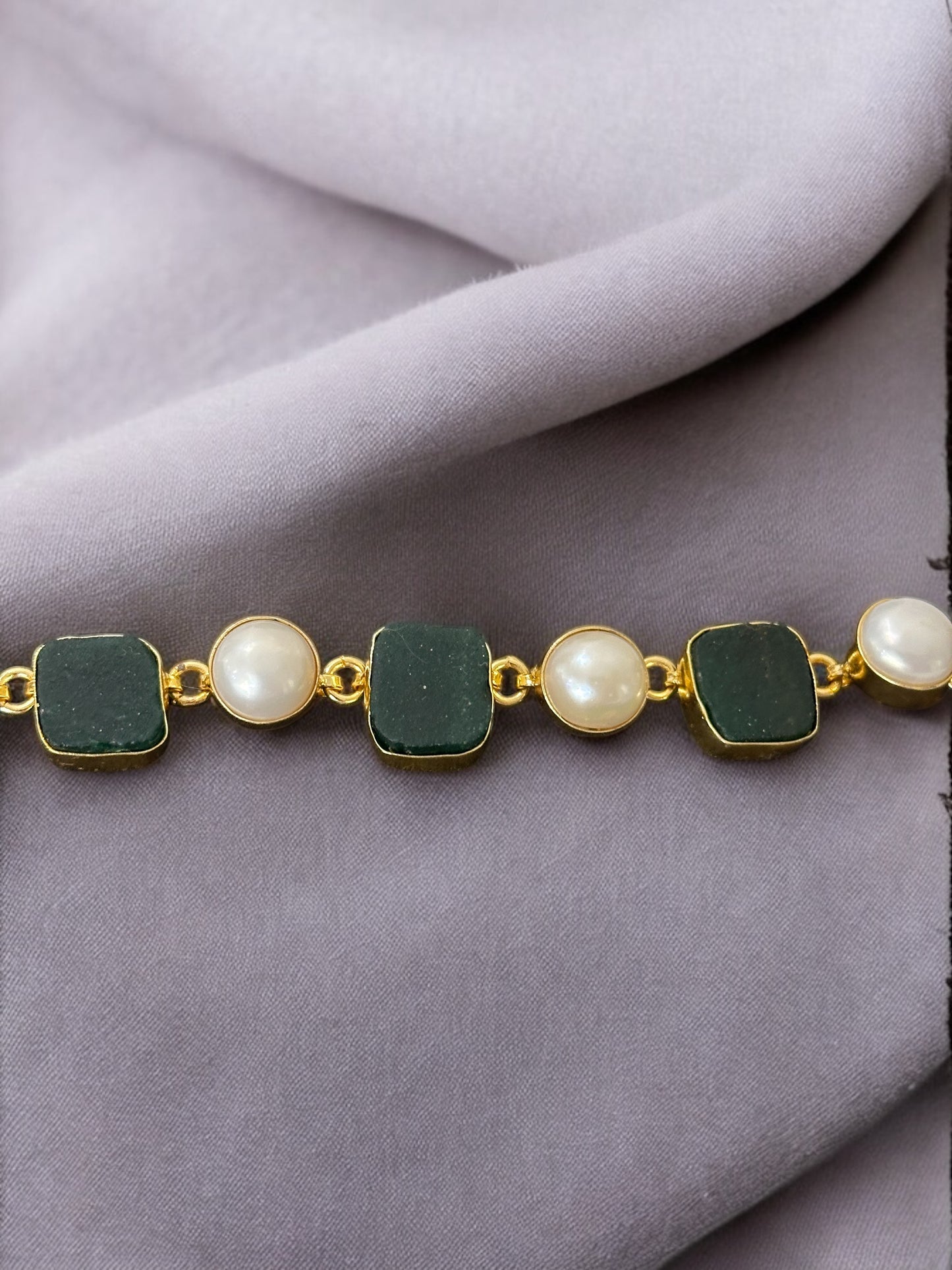 Seven Whispers Stone and Pearl Necklace Set with Earrings