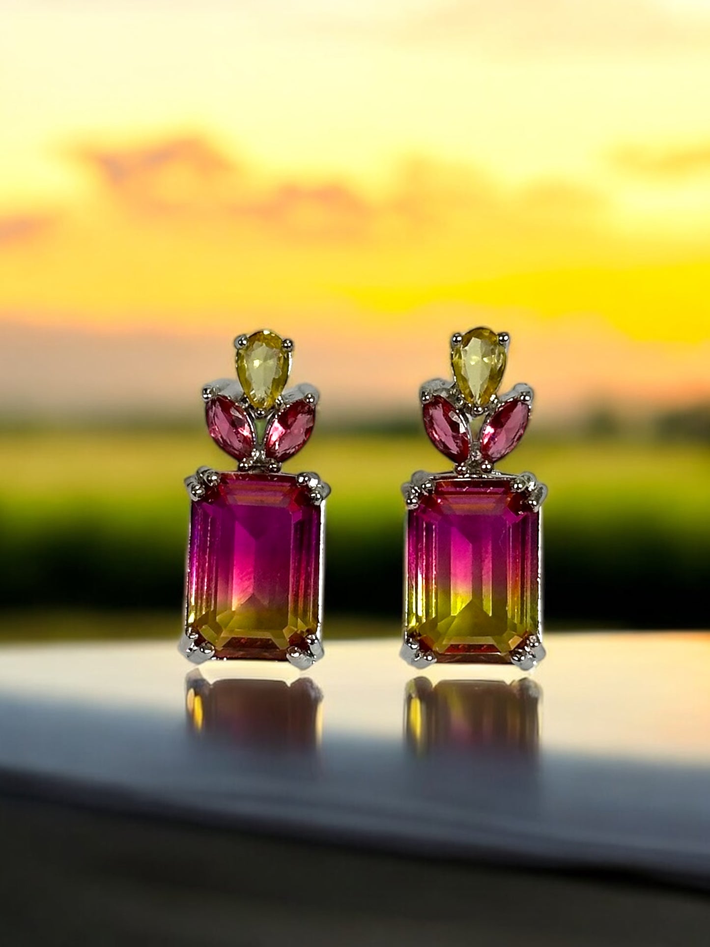Dual Shade Crystal Stud Earrings