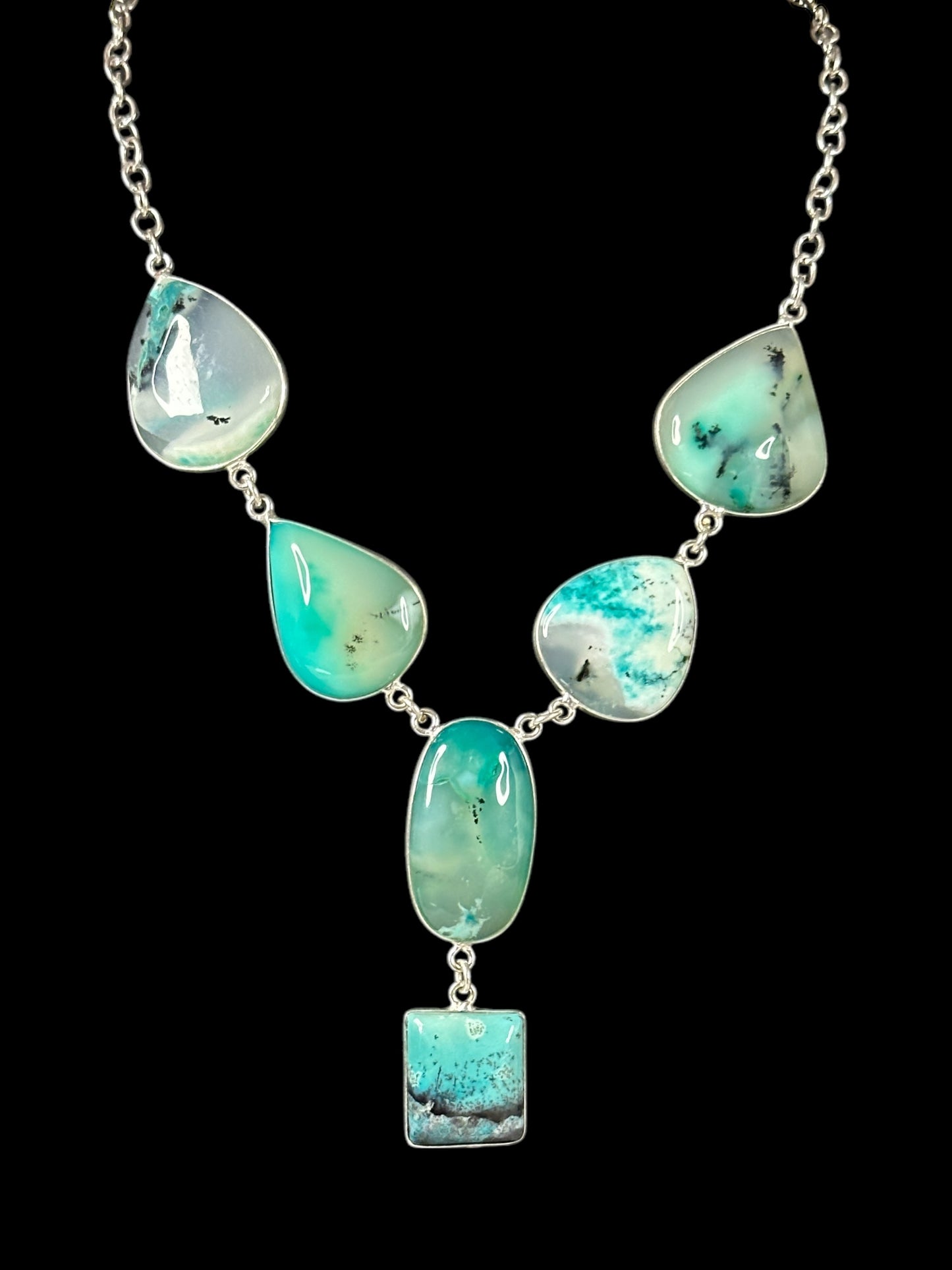 Ocean Blue Dendrite Opal Boho Necklace