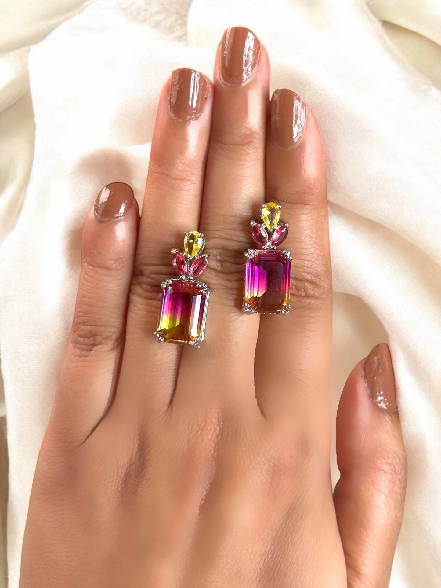 Dual Shade Crystal Stud Earrings