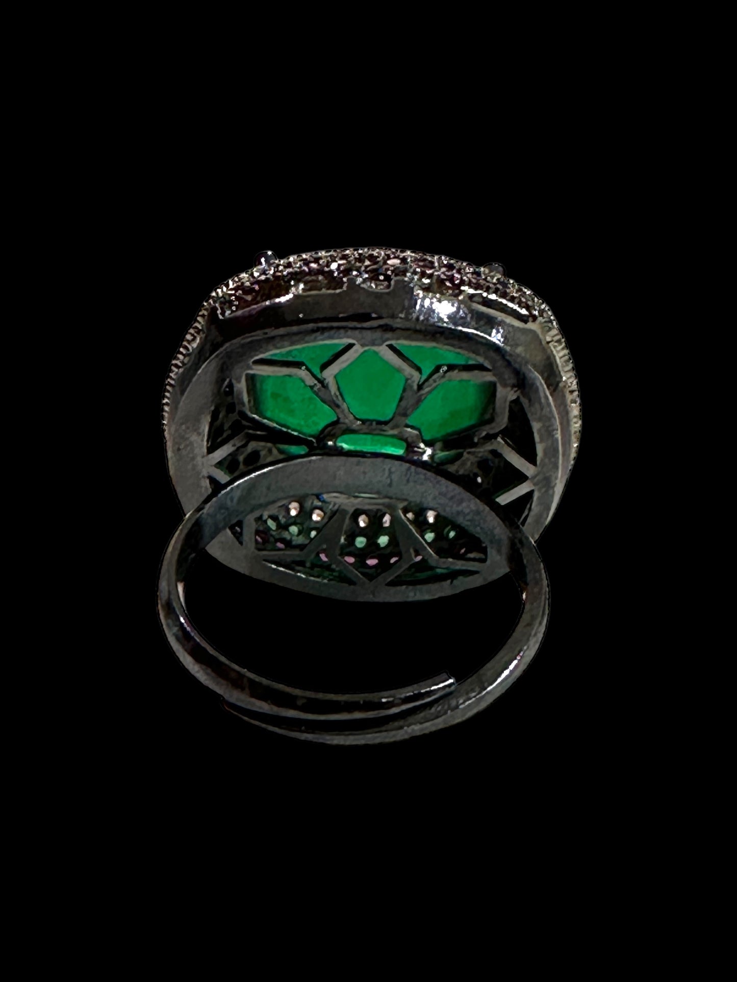 Green Crushed Doublet Square Cocktail Ring Adjustable