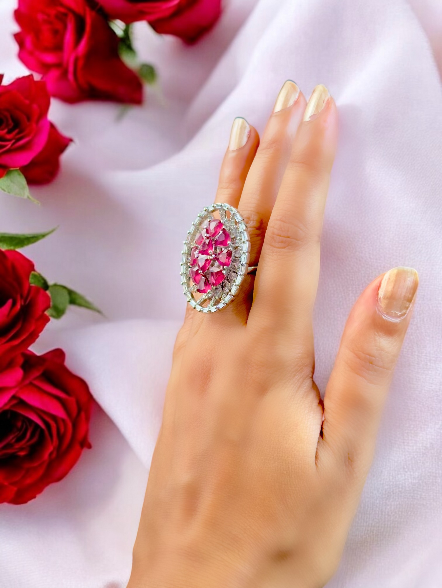 CZ Oval Alia Cocktail Adjustable Ring