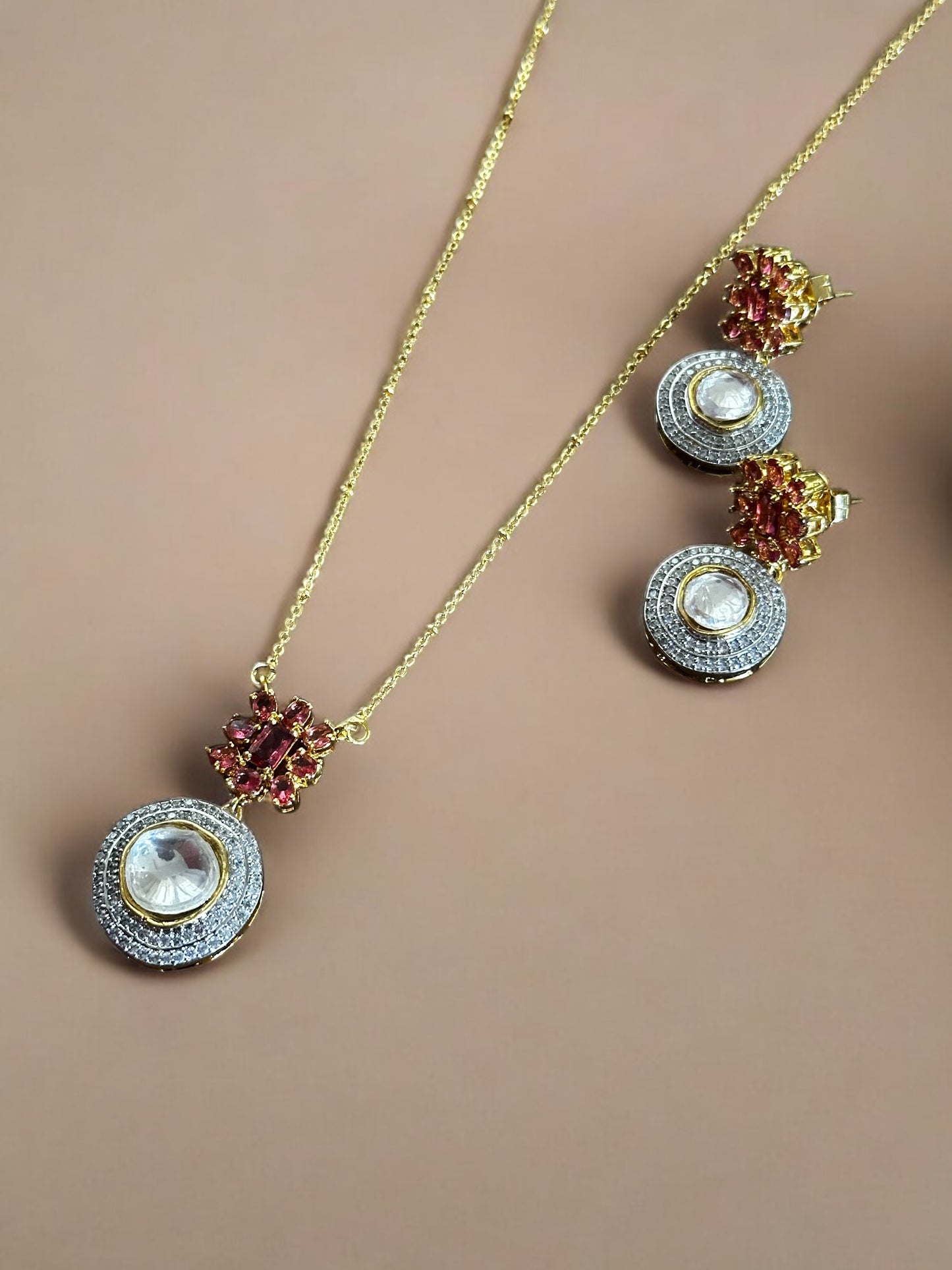 Chaand Polki Moissanite Chain Necklace Set