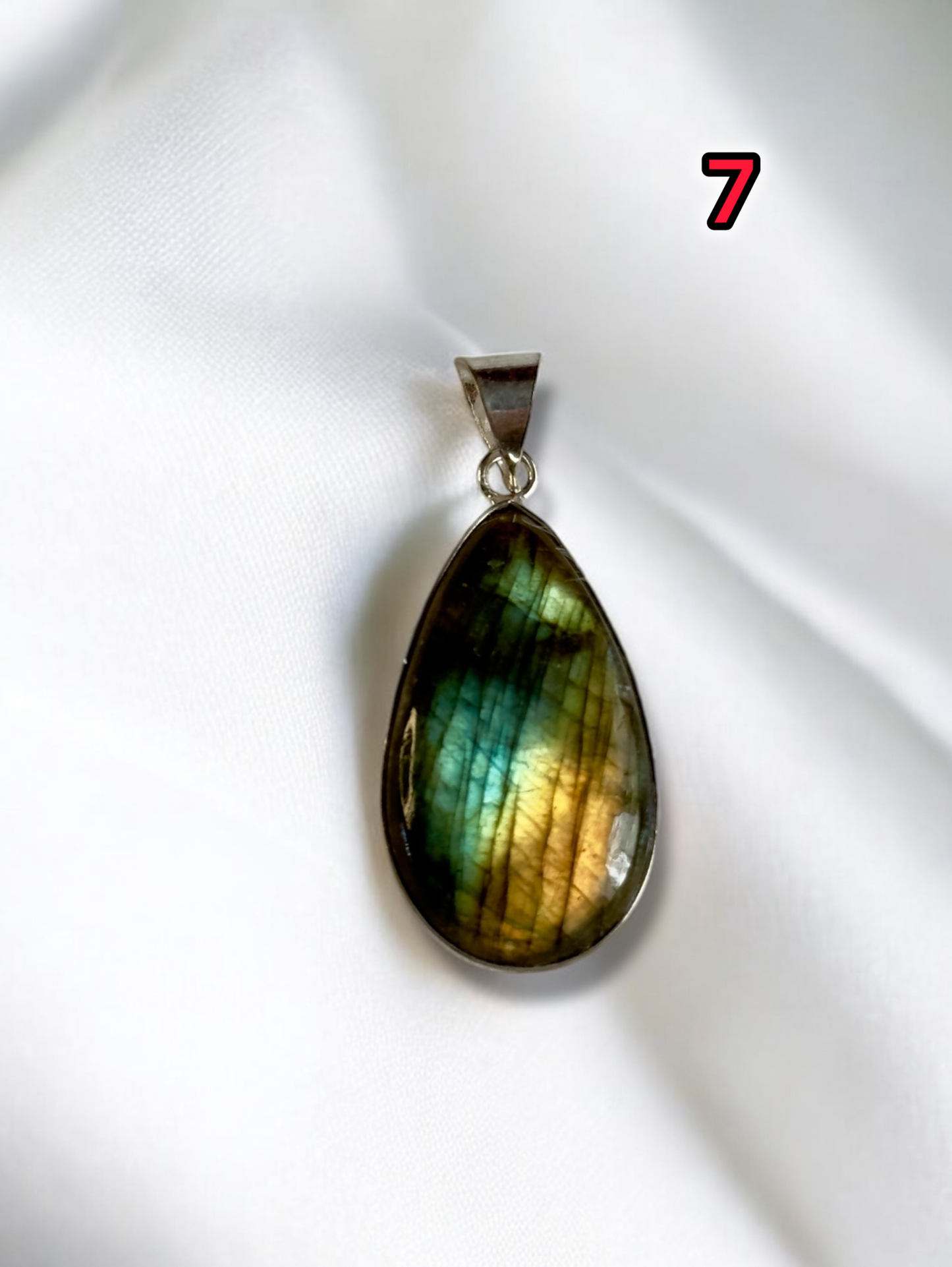 Mystic Aurora Labradorite Pendant in White Alloy (No Chain)