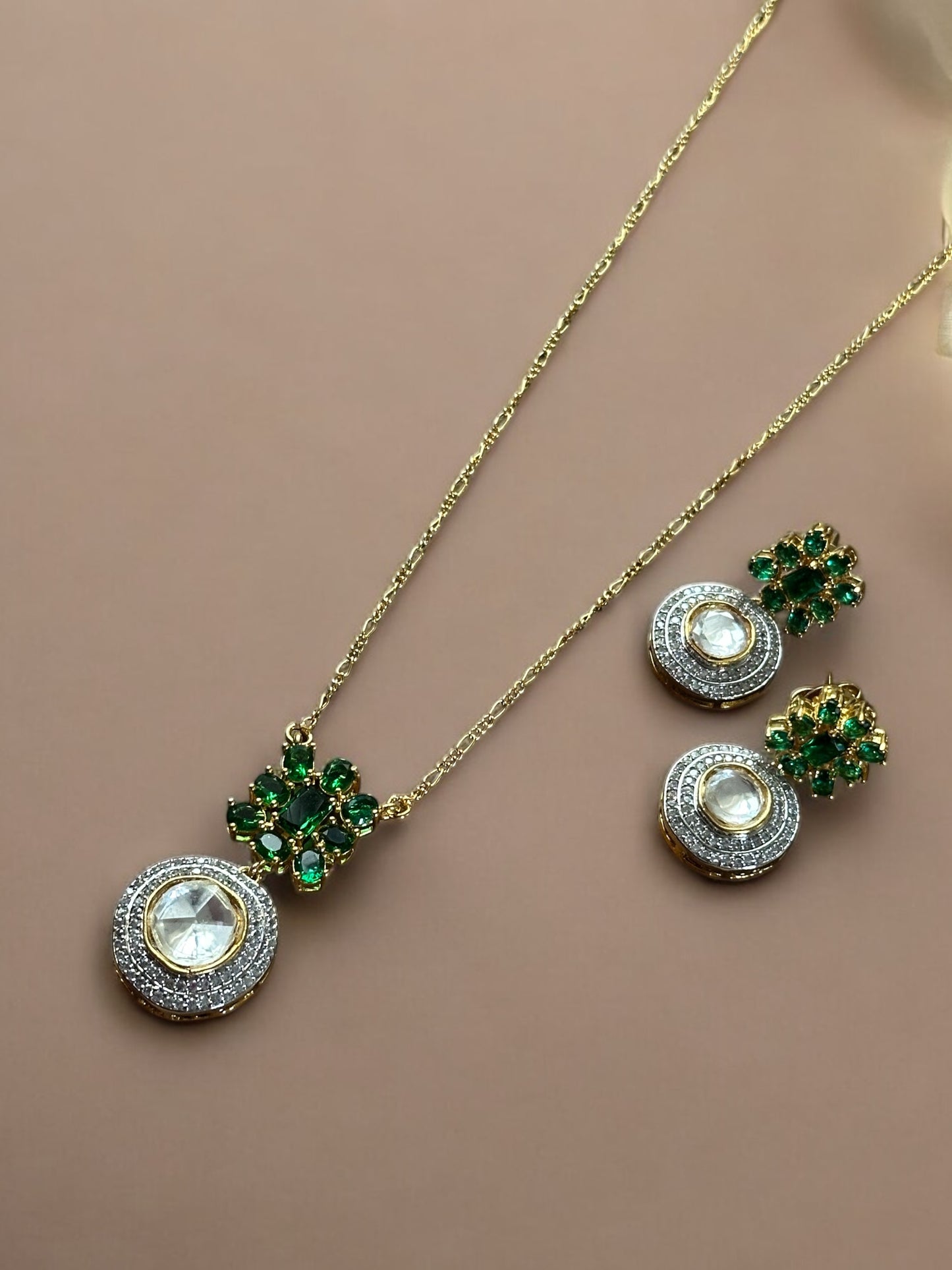 Chaand Polki Moissanite Chain Necklace Set